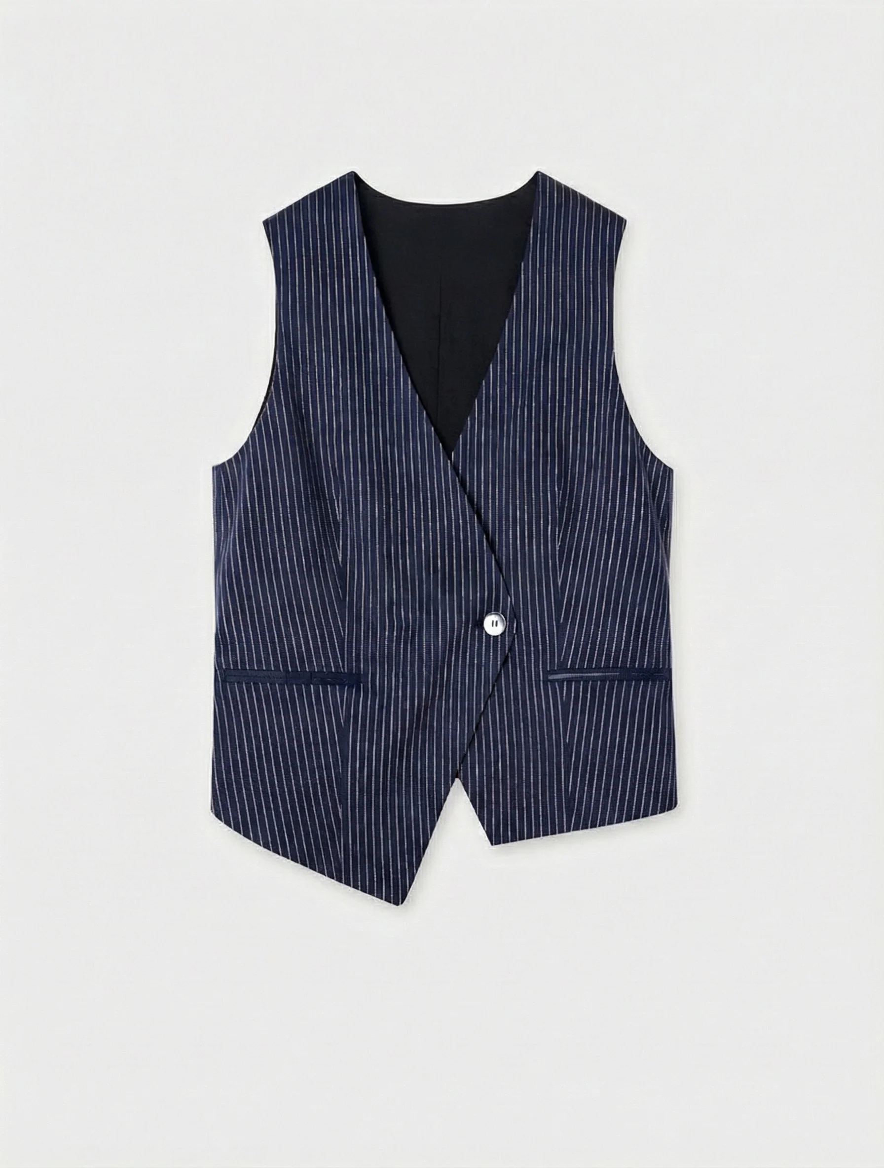 Navy Pinstripe Vest & Bermuda Set - Image 7
