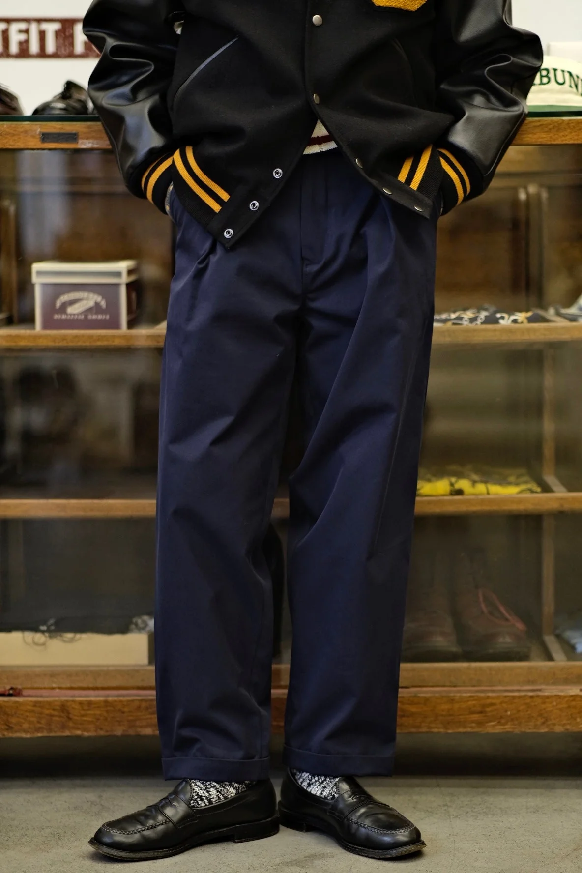 Navy Pleated Trousers