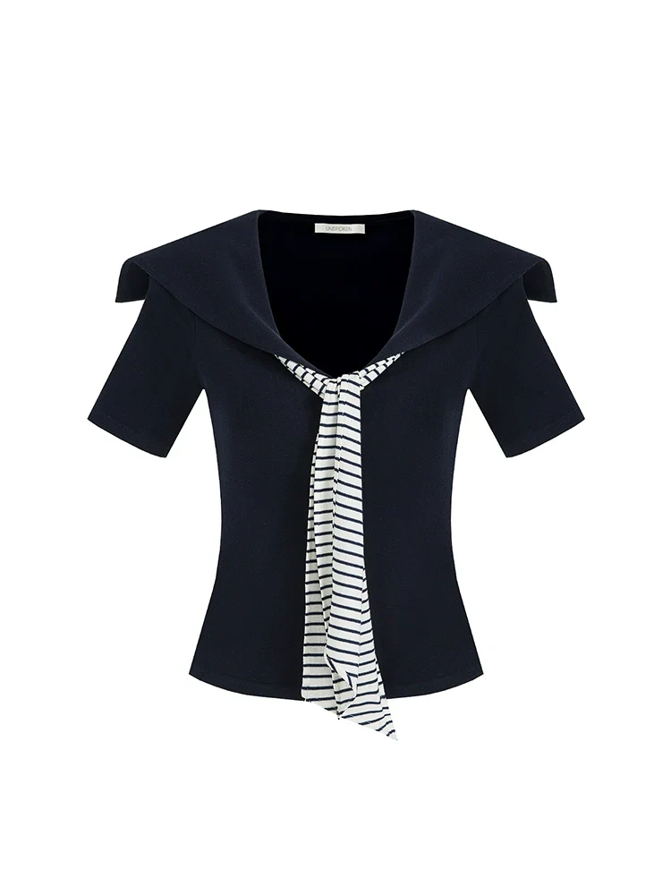 Navy Sailor Collar Knit Top - Image 4