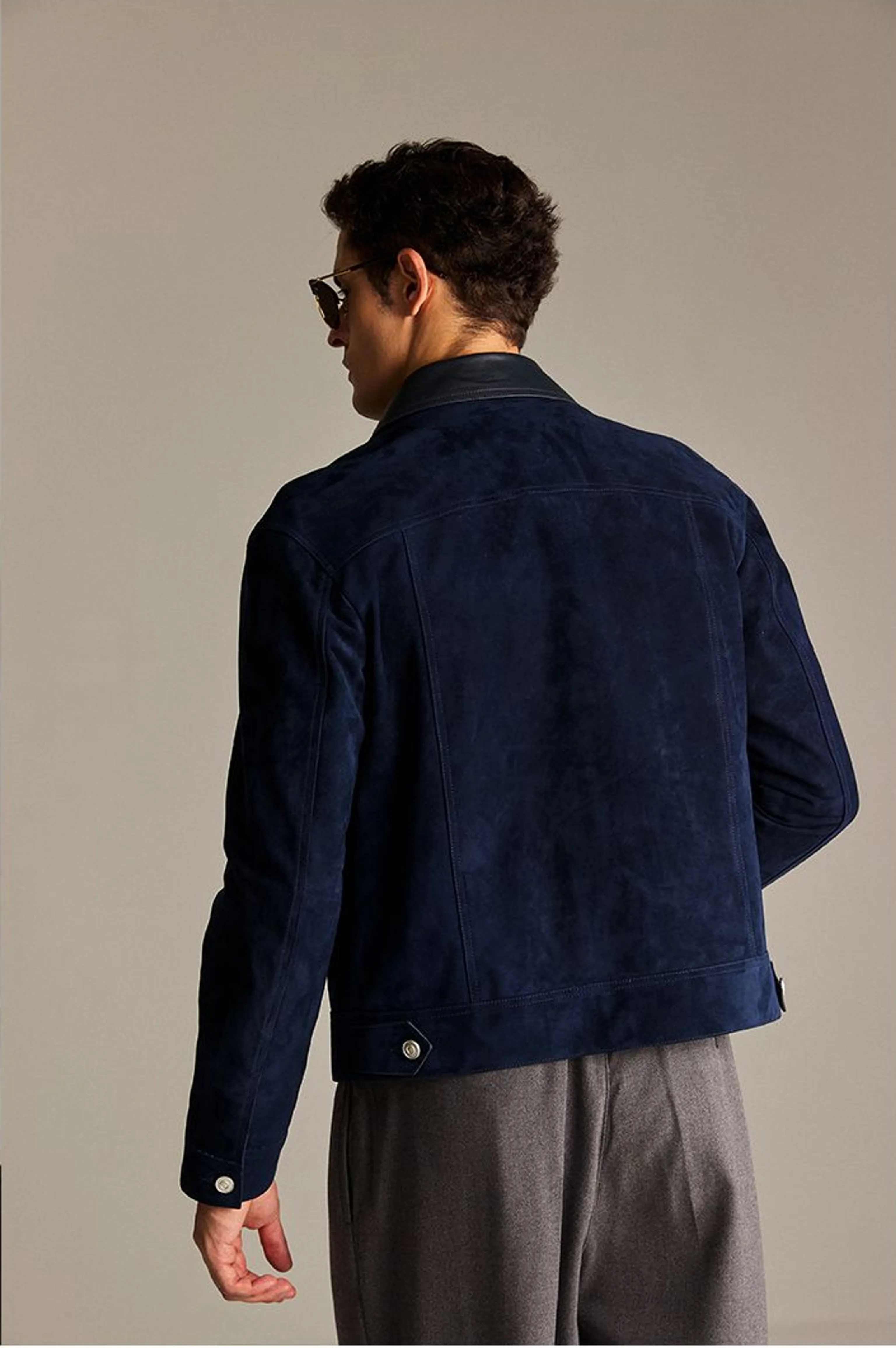 Navy Suede Trucker Jacket - Image 6