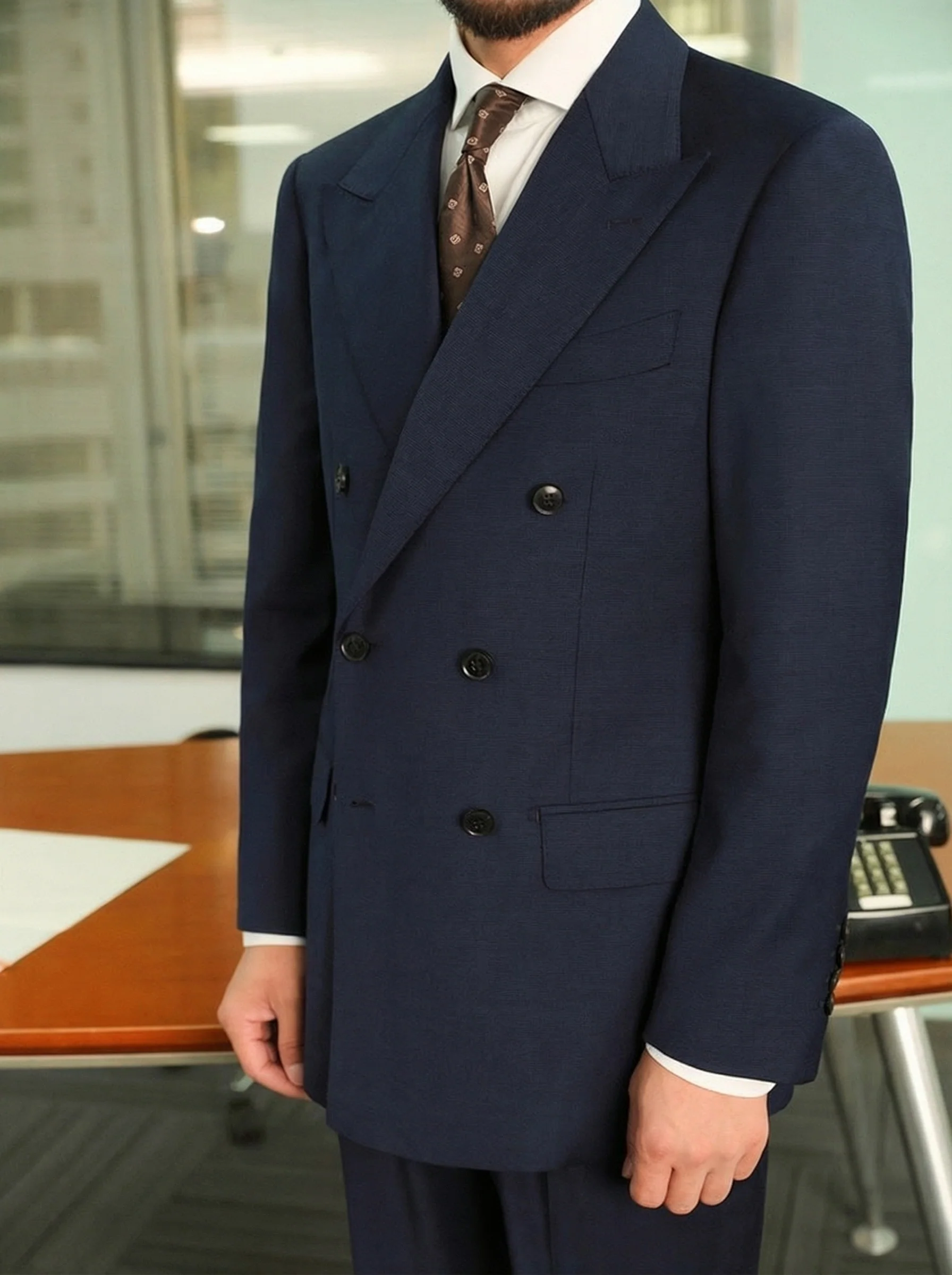 Navy Wool Double-Breasted Suit - Image 3