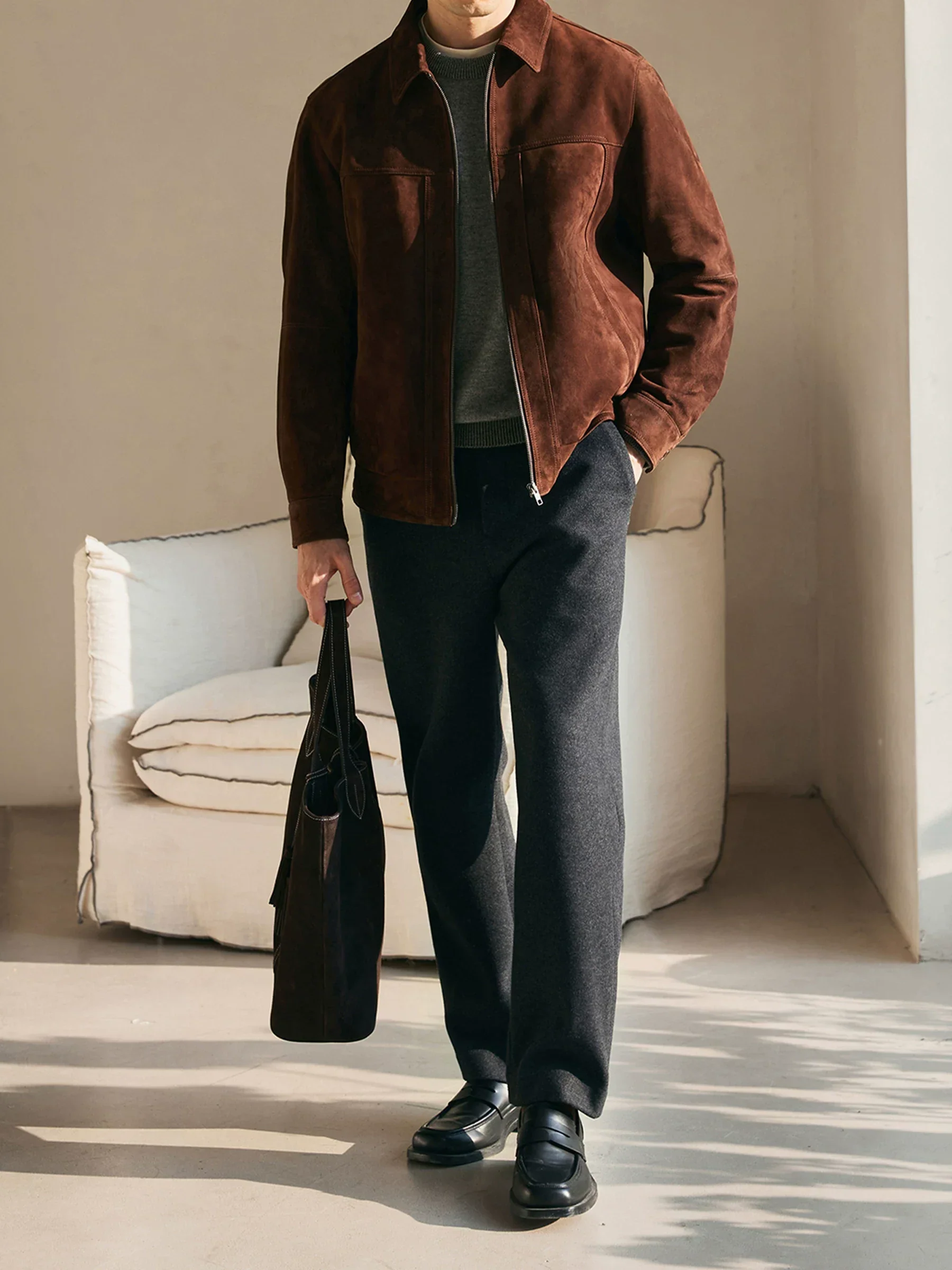 New Zealand Sheepskin Suede Zip Jacket
