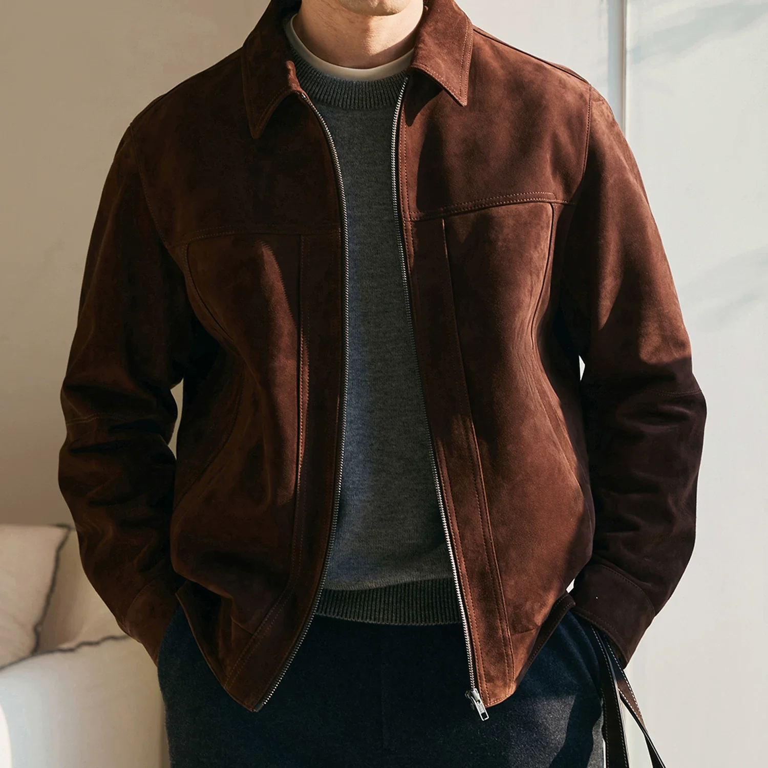 New Zealand Sheepskin Suede Zip Jacket - Image 6