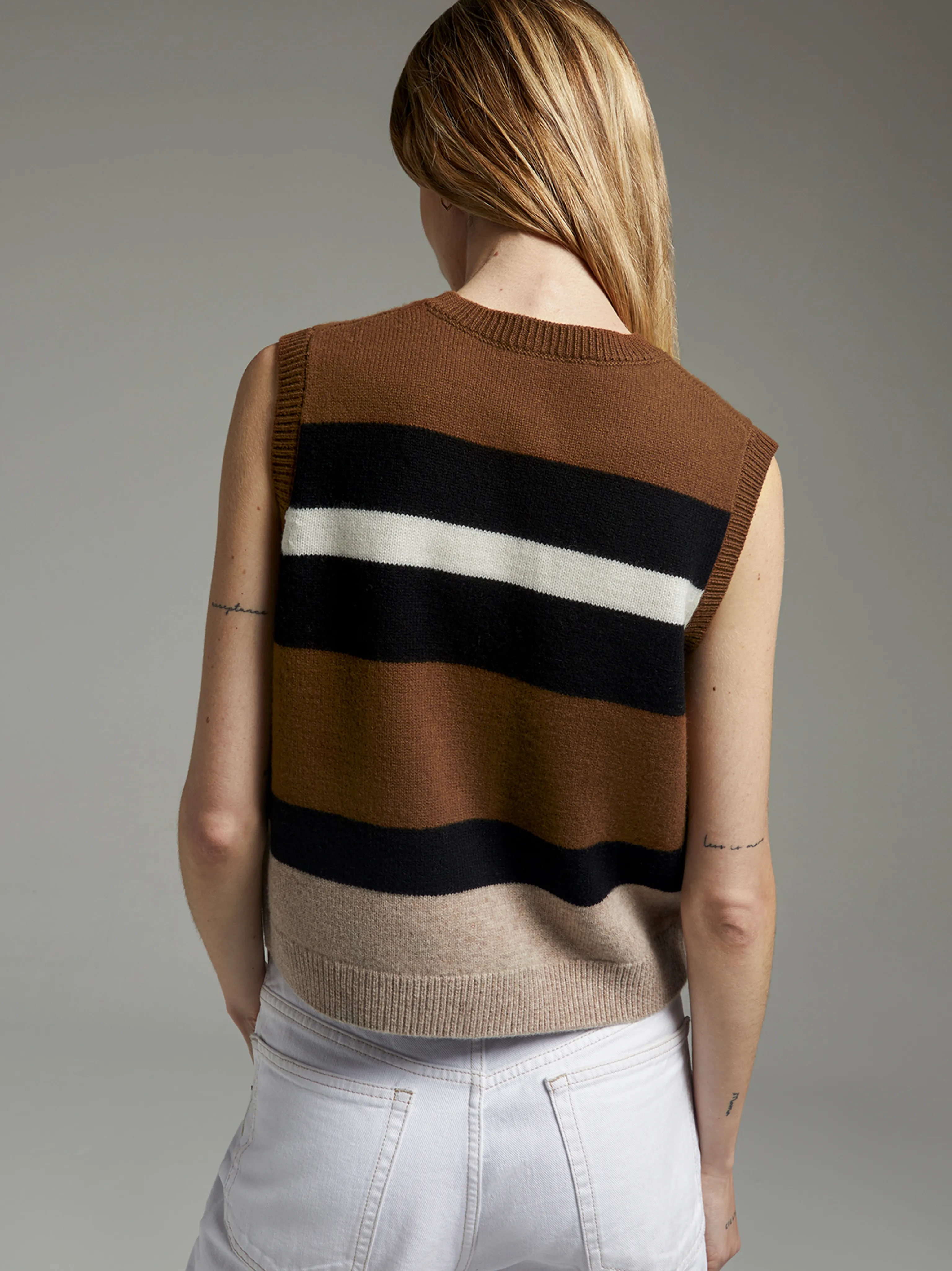 Nina Merino Color-Block Cardigan Vest - Image 2