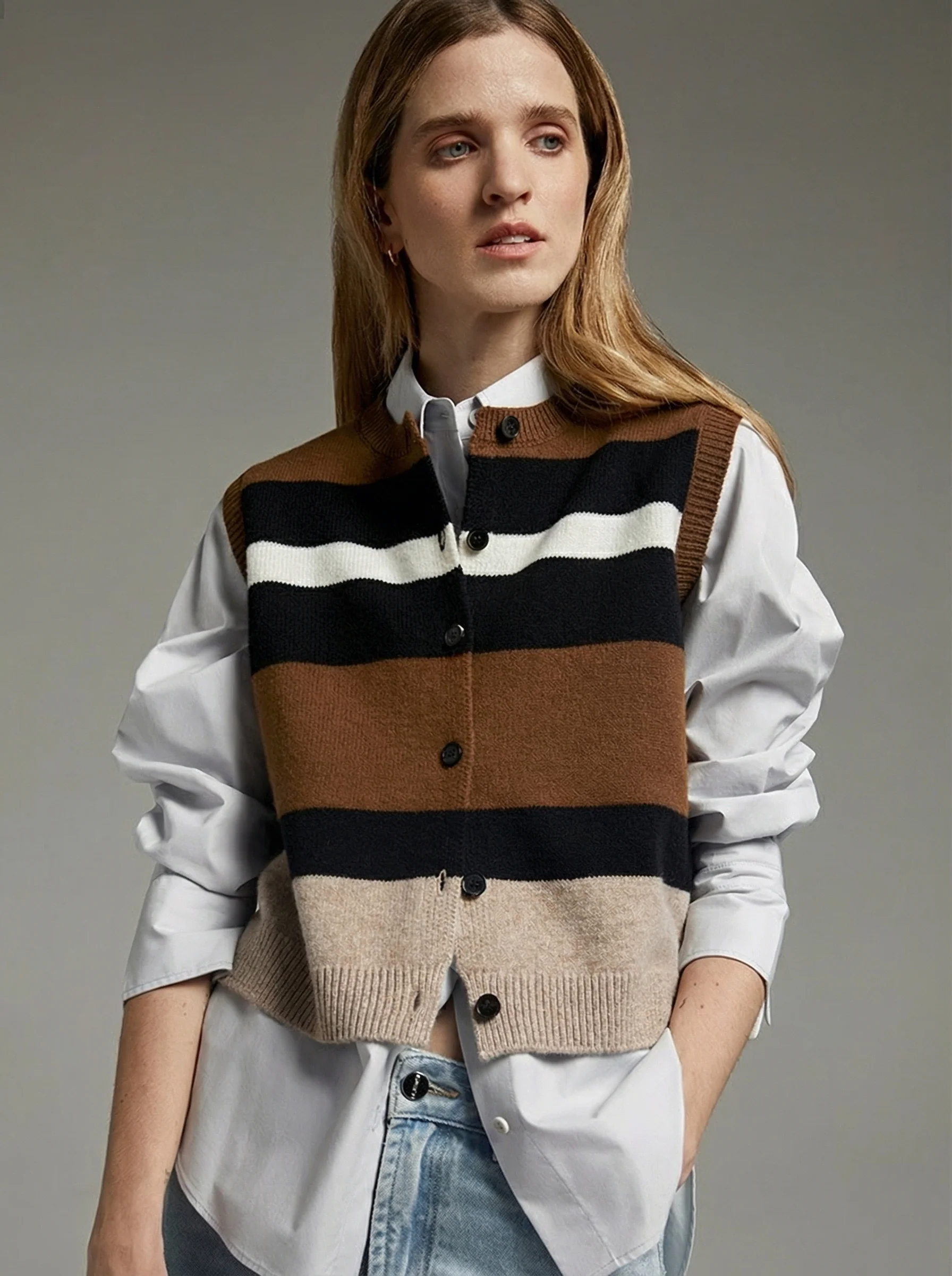 Nina Merino Color-Block Cardigan Vest - Image 8