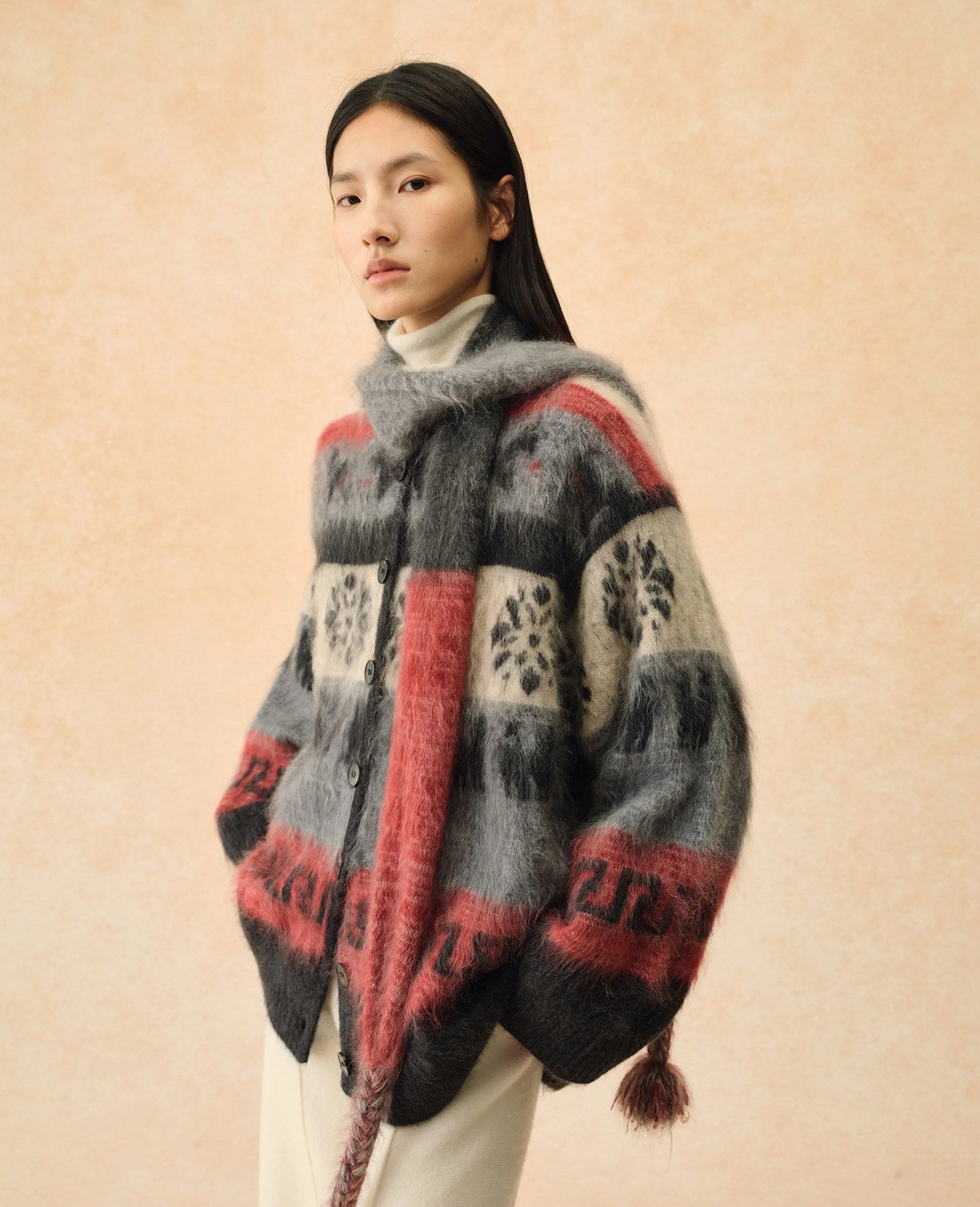 Nordic Jacquard Cashmere Scarf Cardigan - Image 3