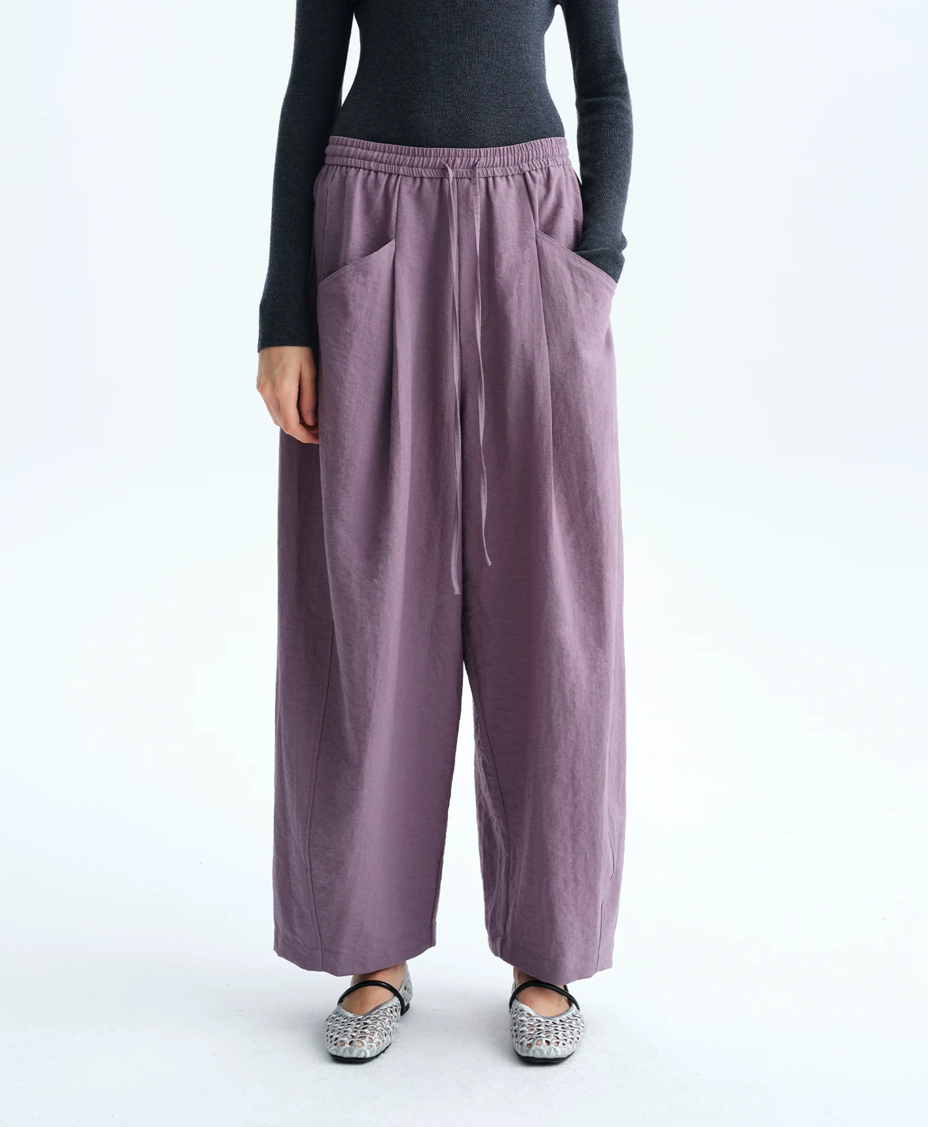 Normandy Linen Drawstring Wide-Leg Trousers