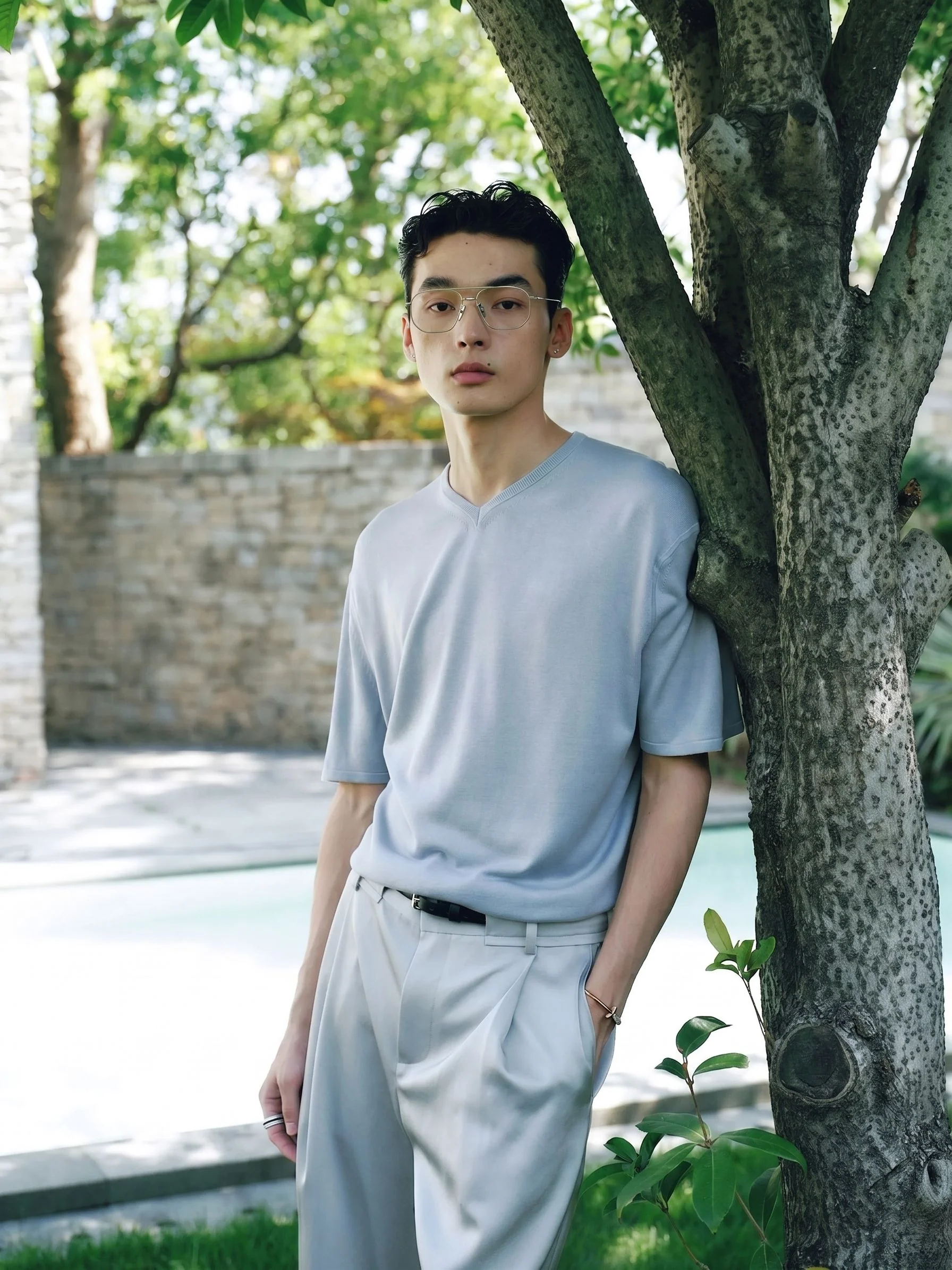 Notch V-Neck Mulberry Silk Knit Tee