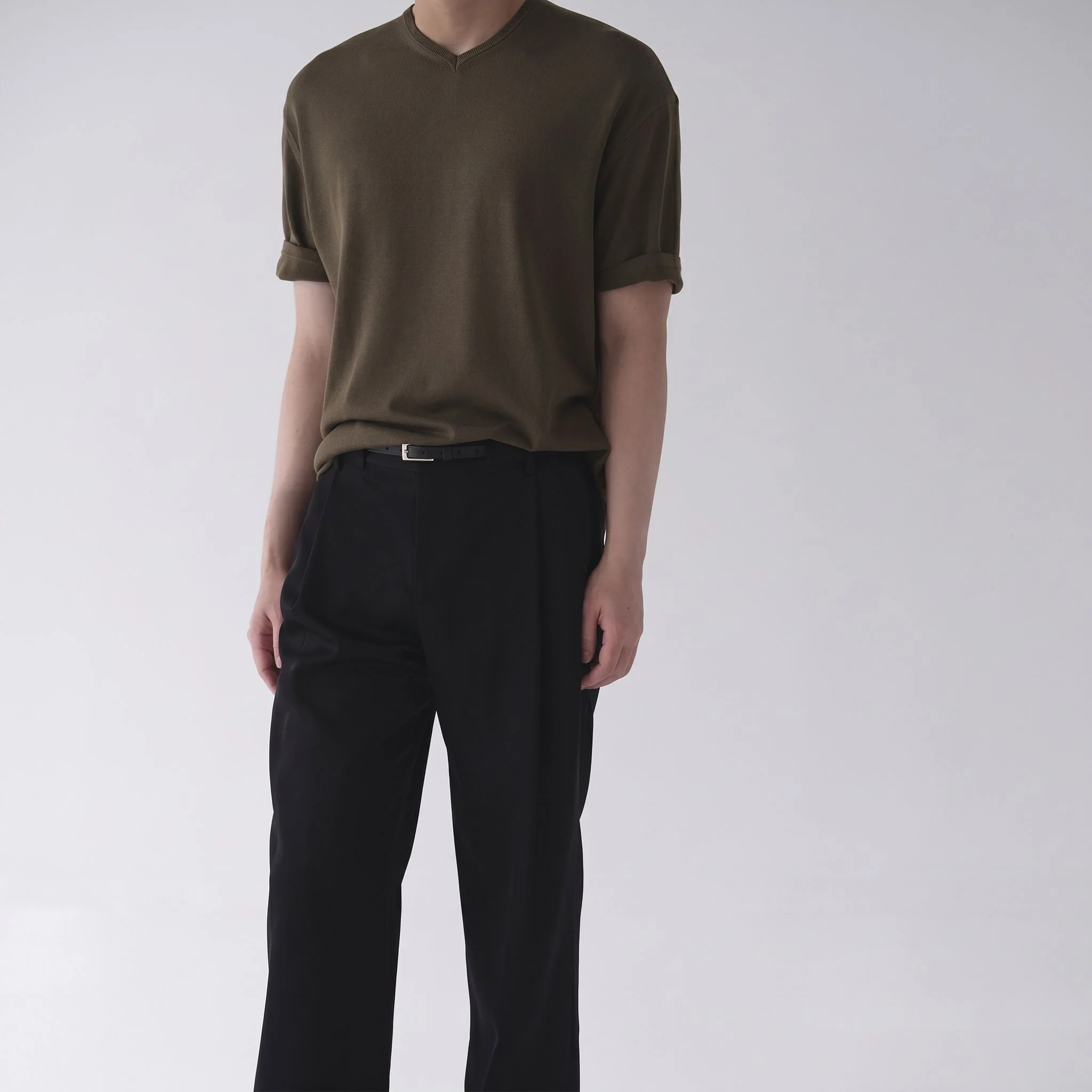 Notch V-Neck Mulberry Silk Knit Tee - Image 6