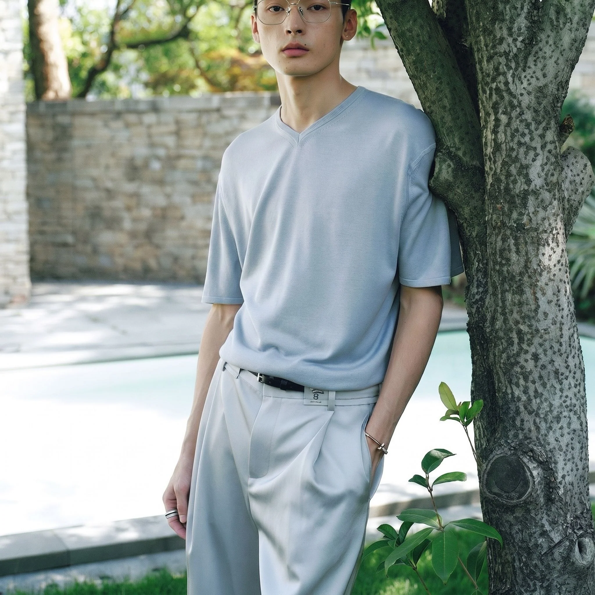 Notch V-Neck Mulberry Silk Knit Tee - Image 7
