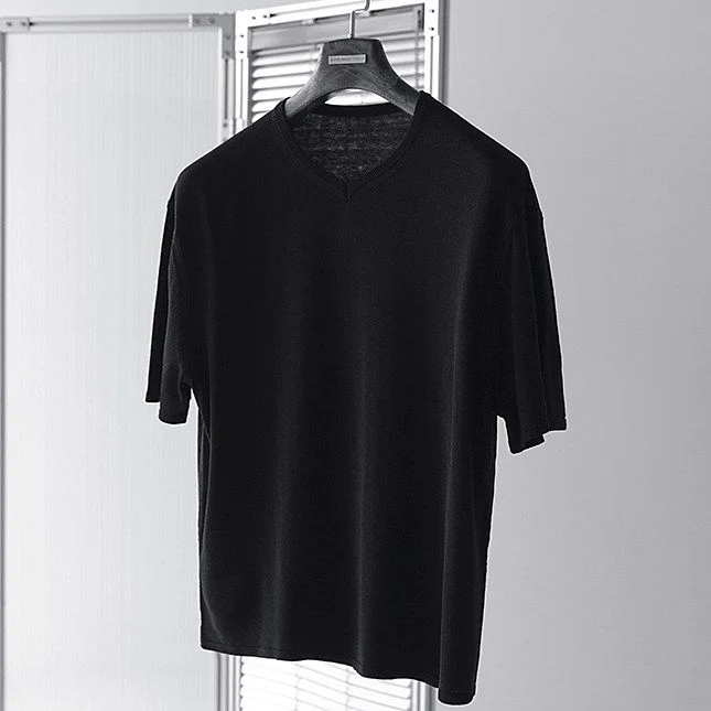 Notch V-Neck Mulberry Silk Knit Tee - Image 8