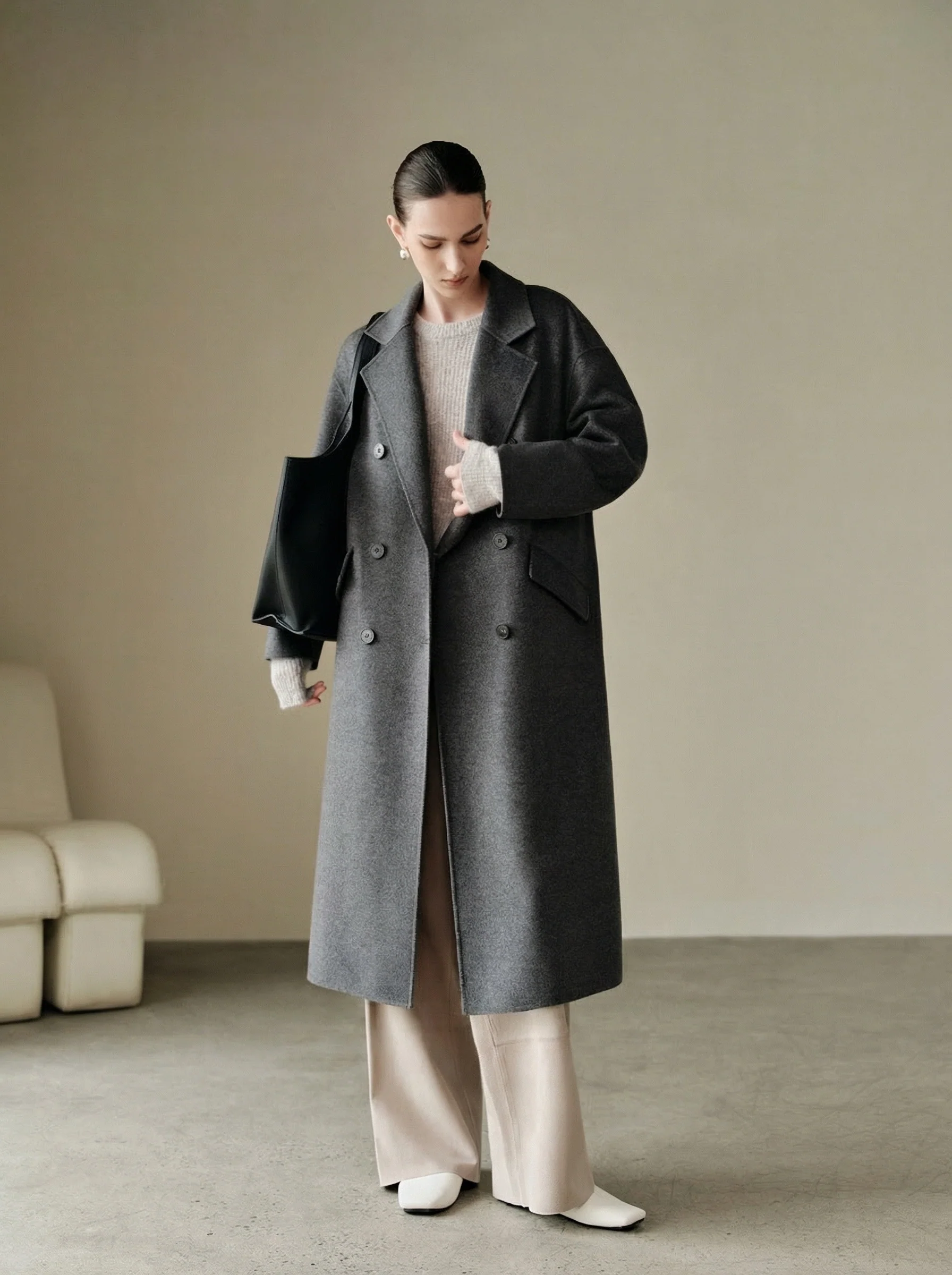 Nottingham Grey Wool-Cashmere Double-Breasted Coat - Image 6