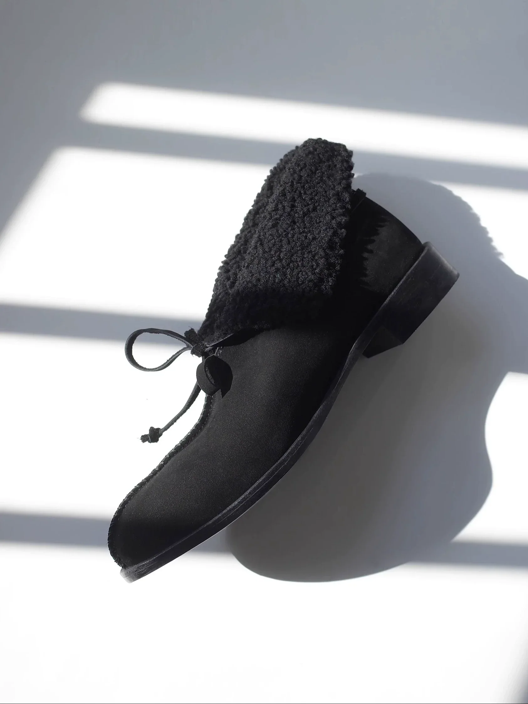 Nubuck Fold-Over Shearling Ankle Boots