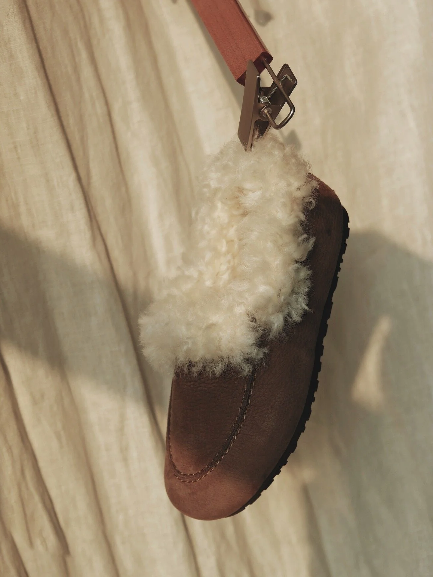 Nubuck Leather Shearling Loafer Slippers