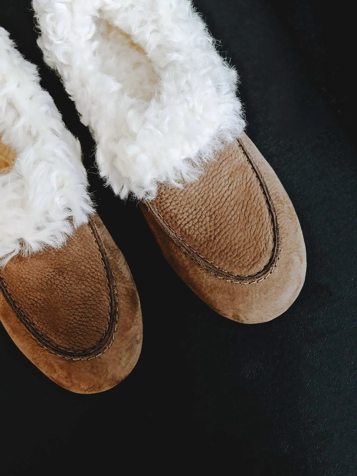 Nubuck Leather Shearling Loafer Slippers - Image 2