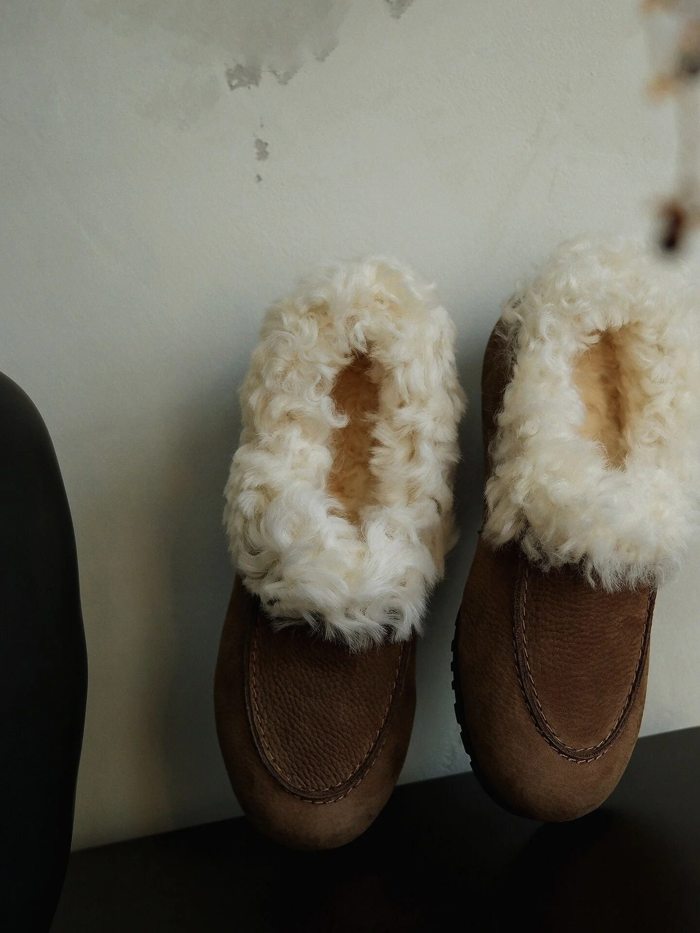 Nubuck Leather Shearling Loafer Slippers - Image 3