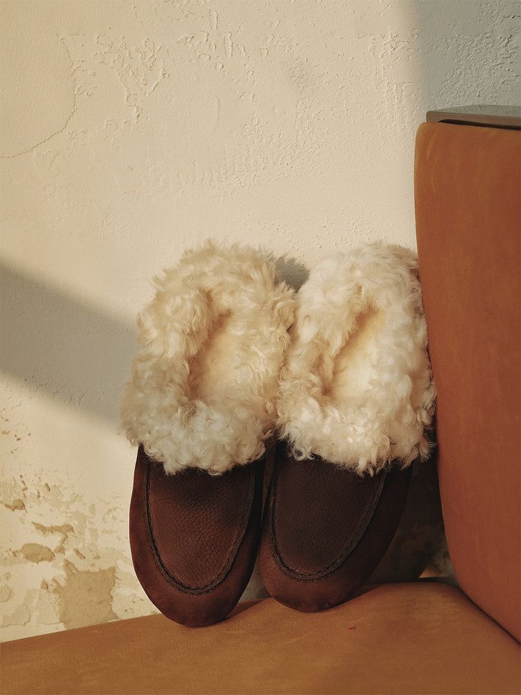 Nubuck Leather Shearling Loafer Slippers - Image 6