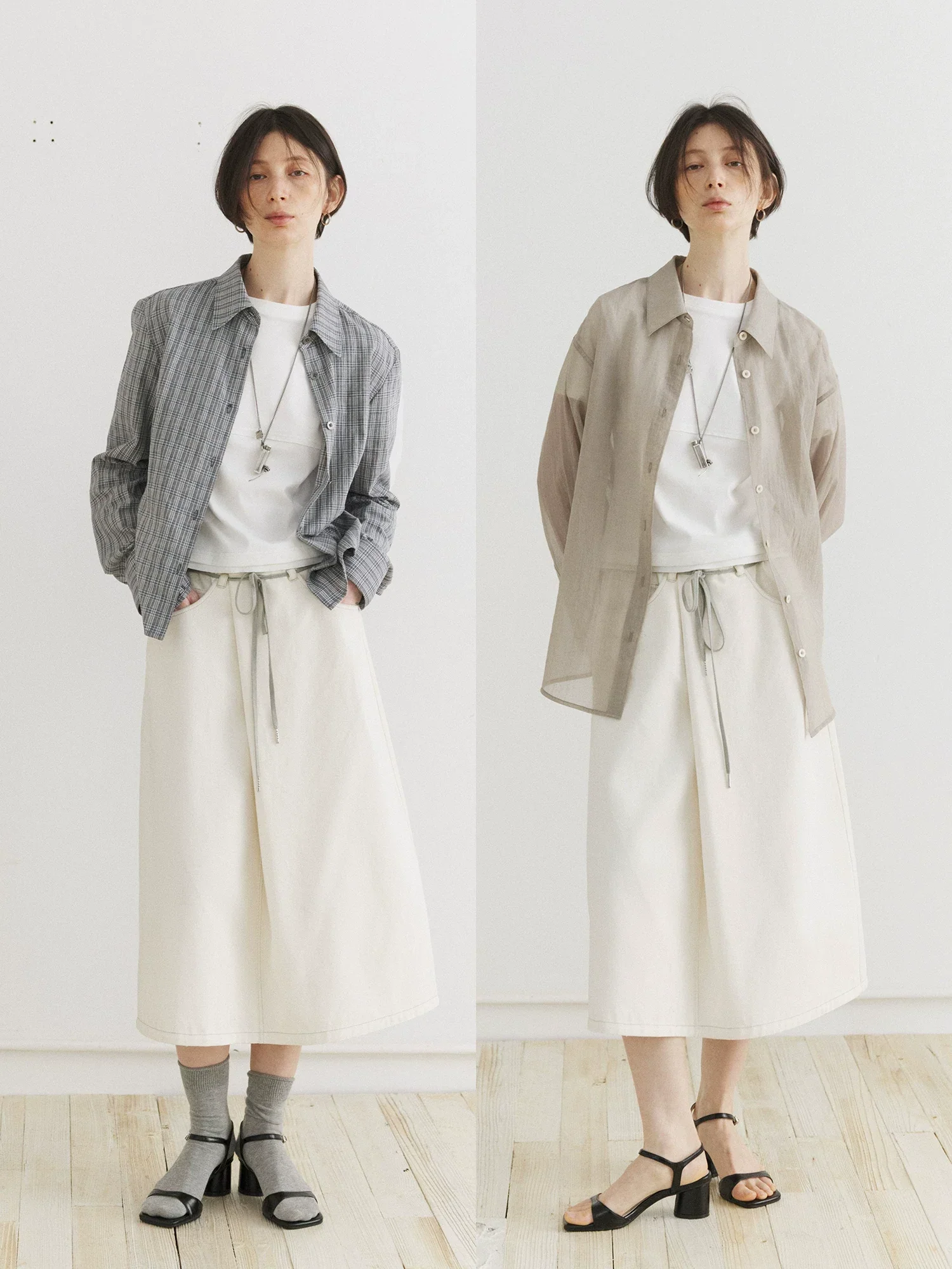 Off-White Drawstring Denim Midi Skirt - Image 4