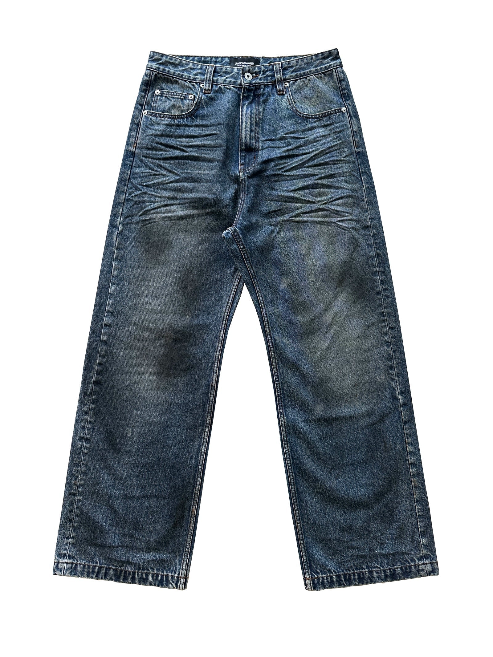 Oil-Stained Distressed Straight Jeans - Image 4