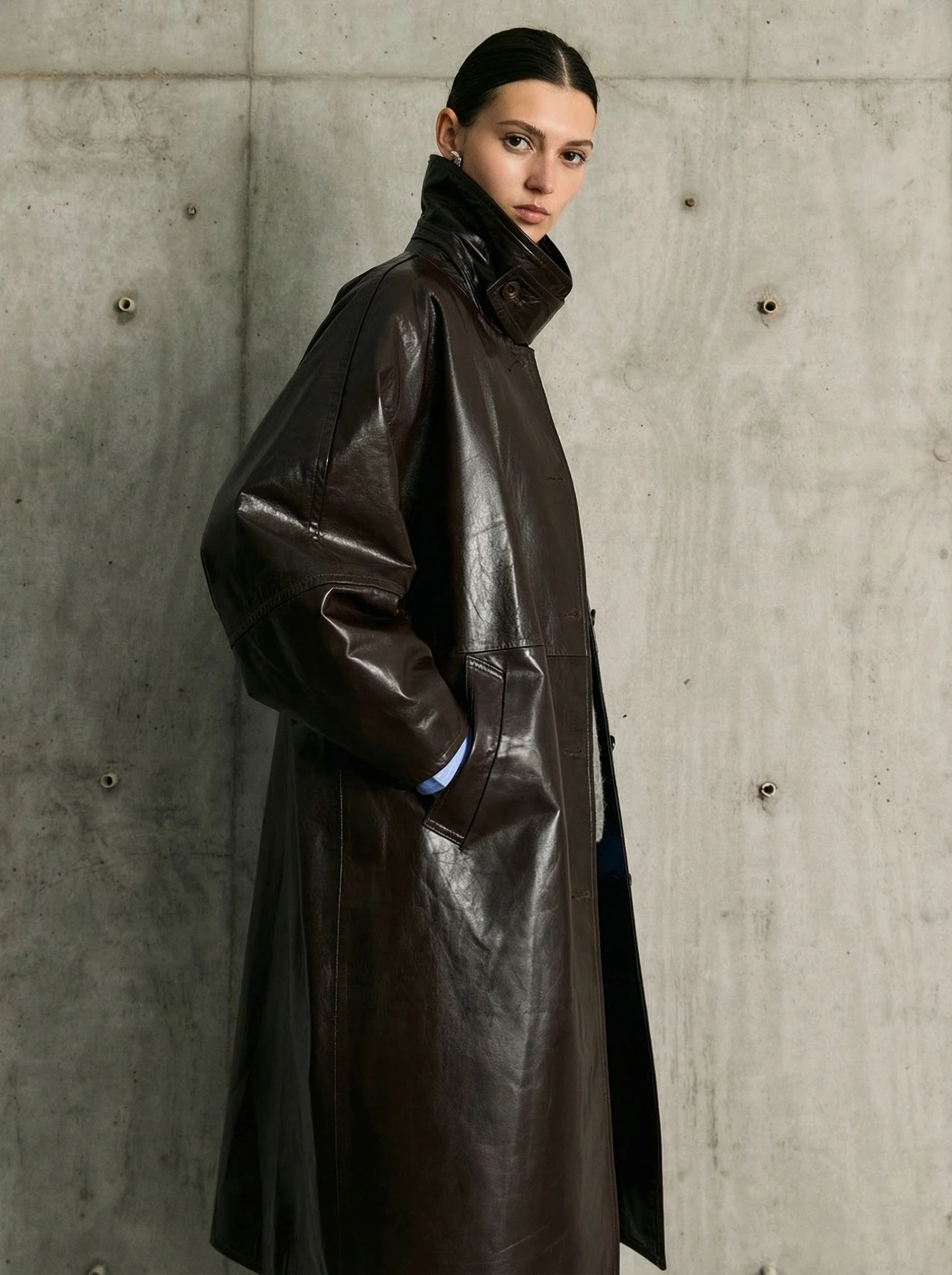 Oil-Wax Lambskin Long Coat - Image 4