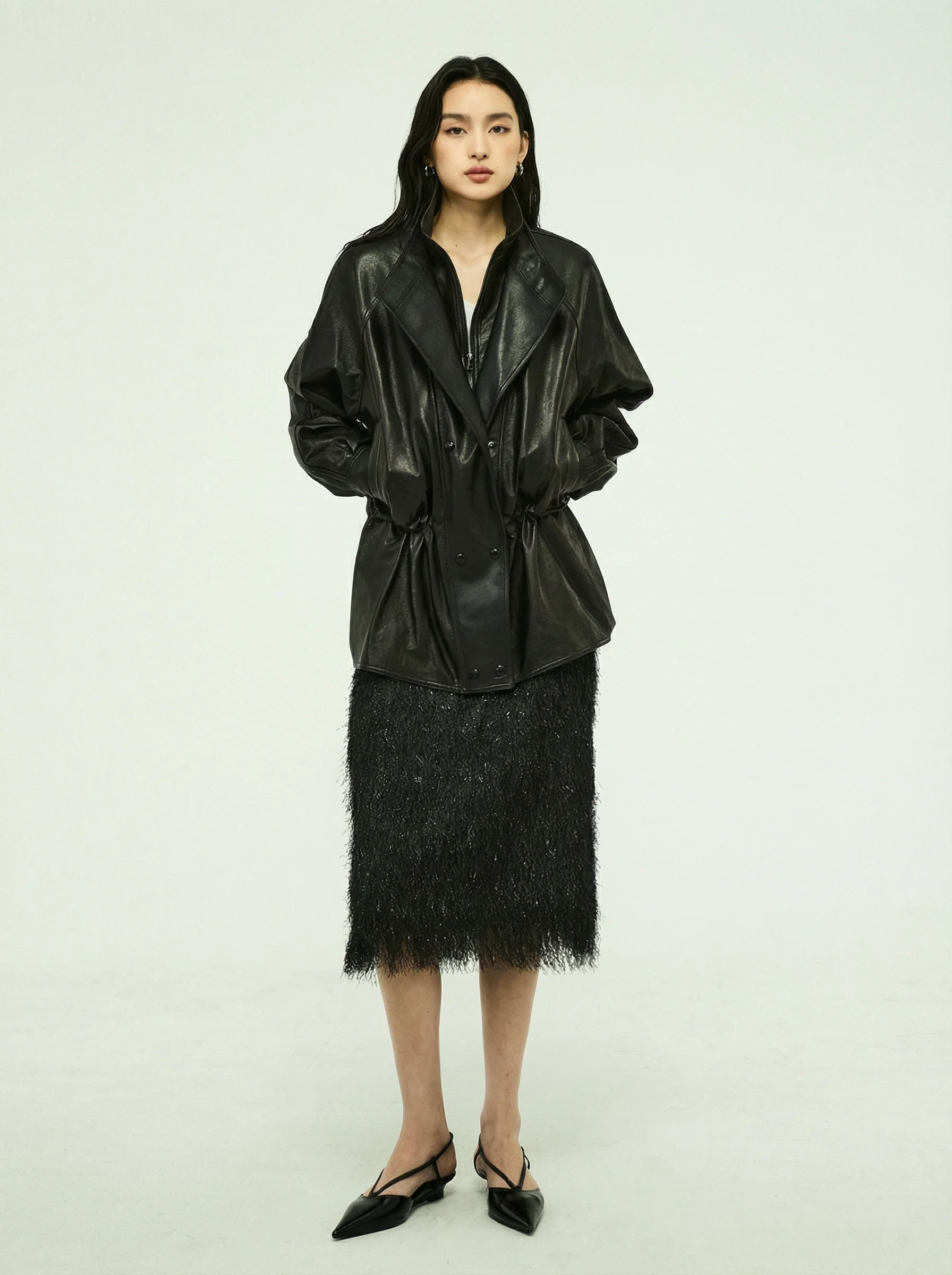 Oil-Waxed Lambskin Double-Collar Coat - Image 2