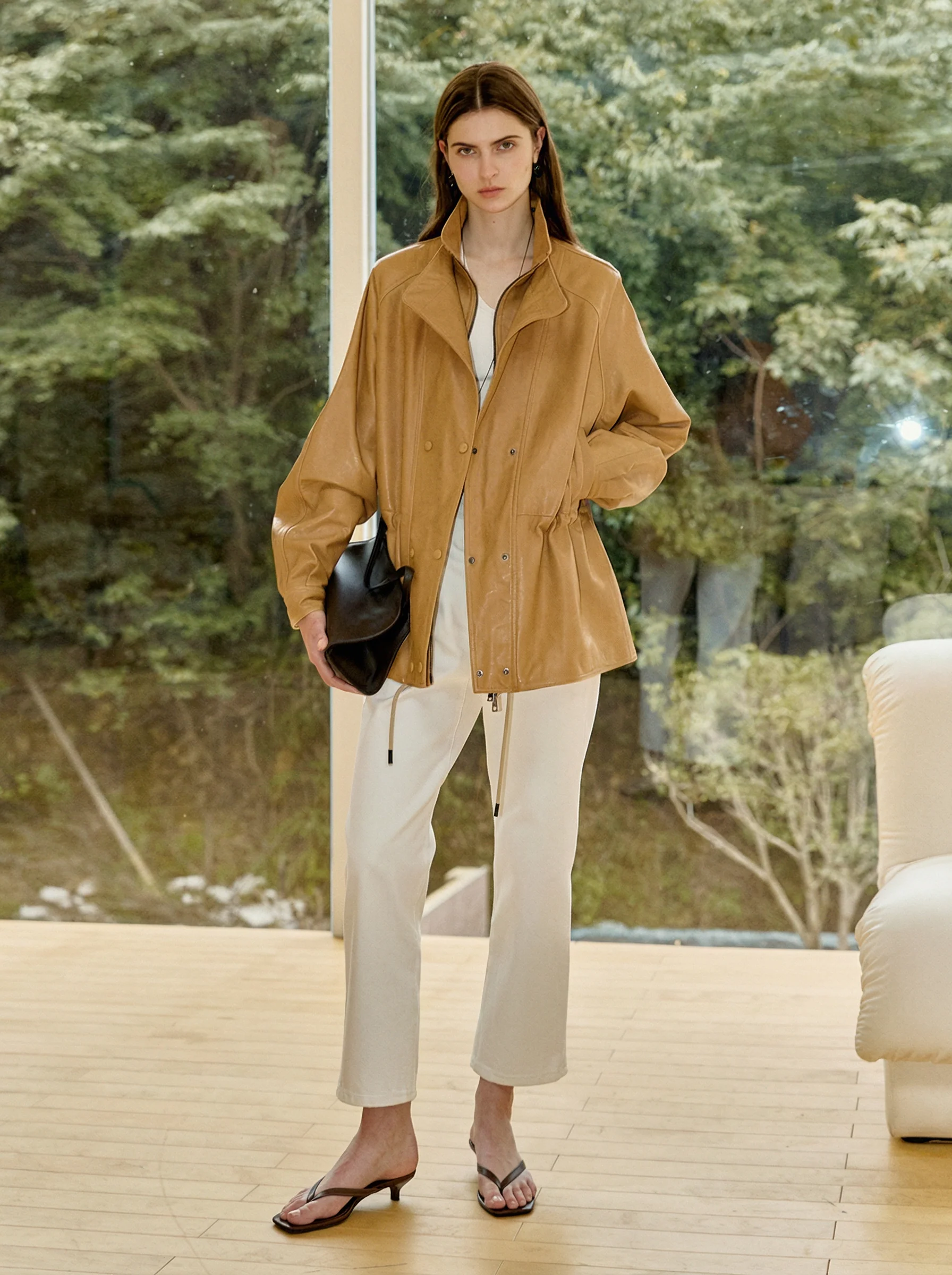 Oil-Waxed Lambskin Double-Collar Coat - Image 3