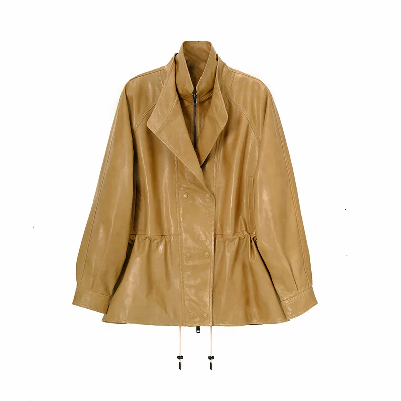 Oil-Waxed Lambskin Double-Collar Coat - Image 7