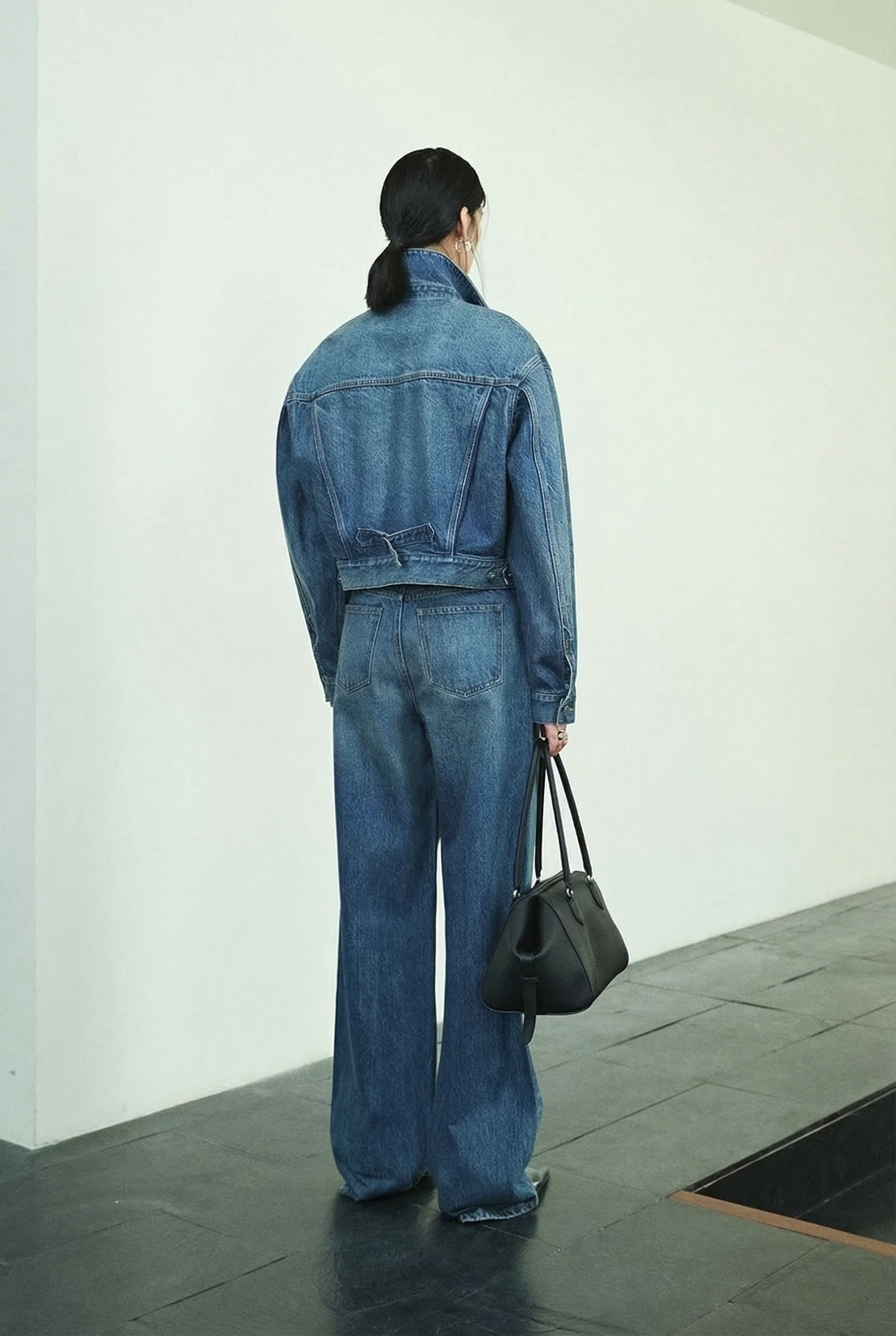 Okayama Washed Denim Cropped Jacket & Wide-Leg Jeans Set - Image 6