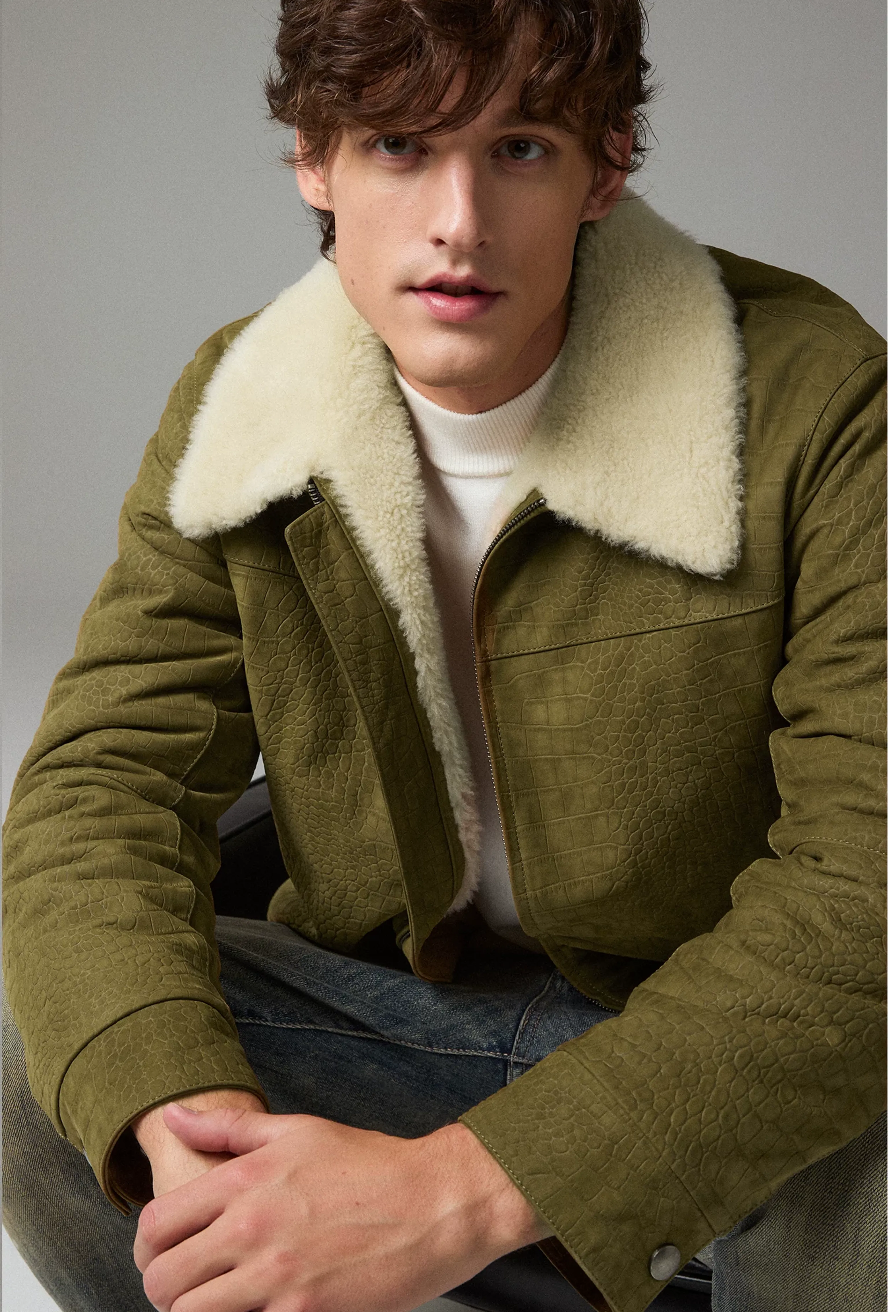 Olive Croc-Embossed Calfskin Zip Jacket - Image 2