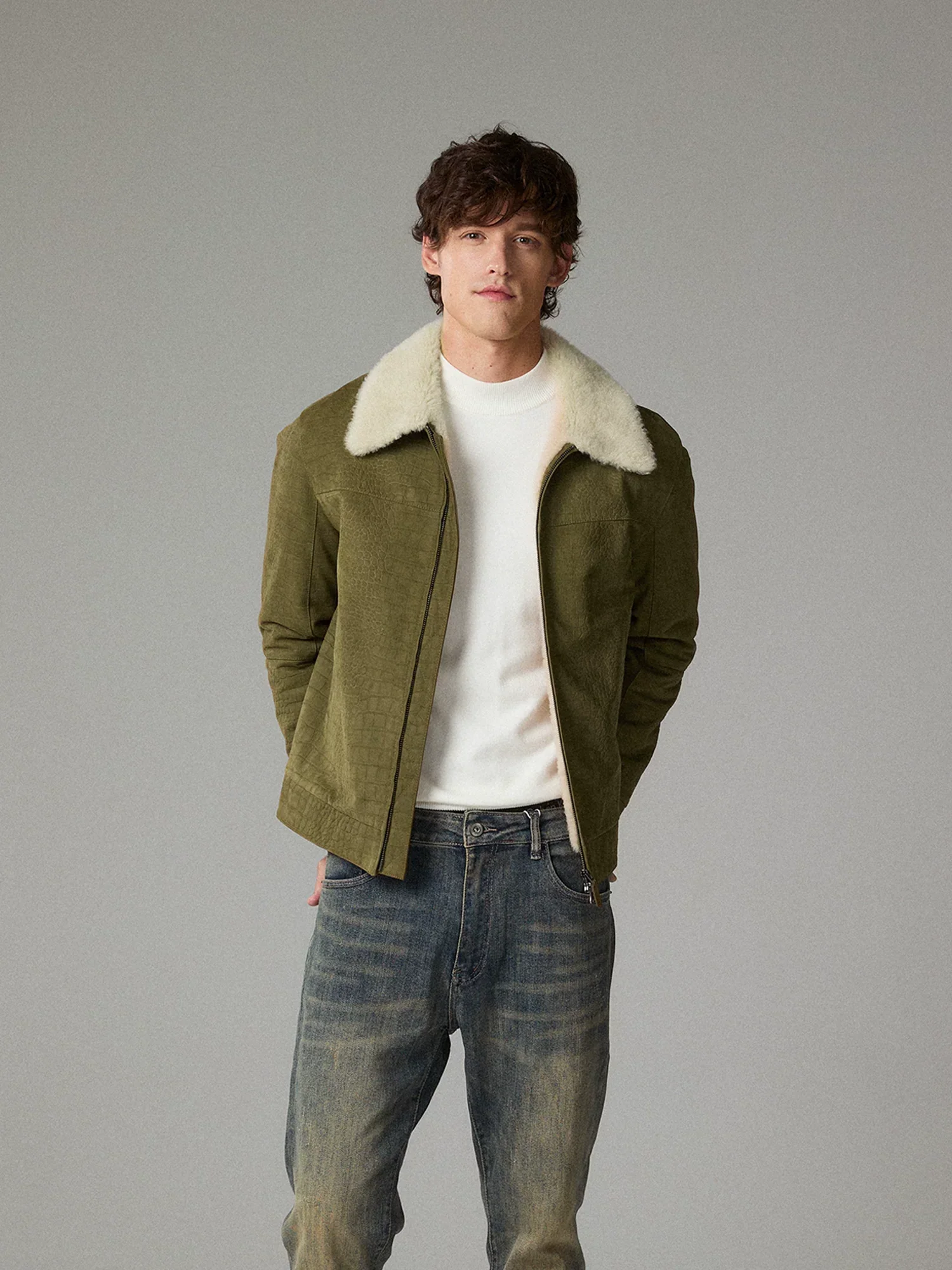 Olive Croc-Embossed Calfskin Zip Jacket - Image 4