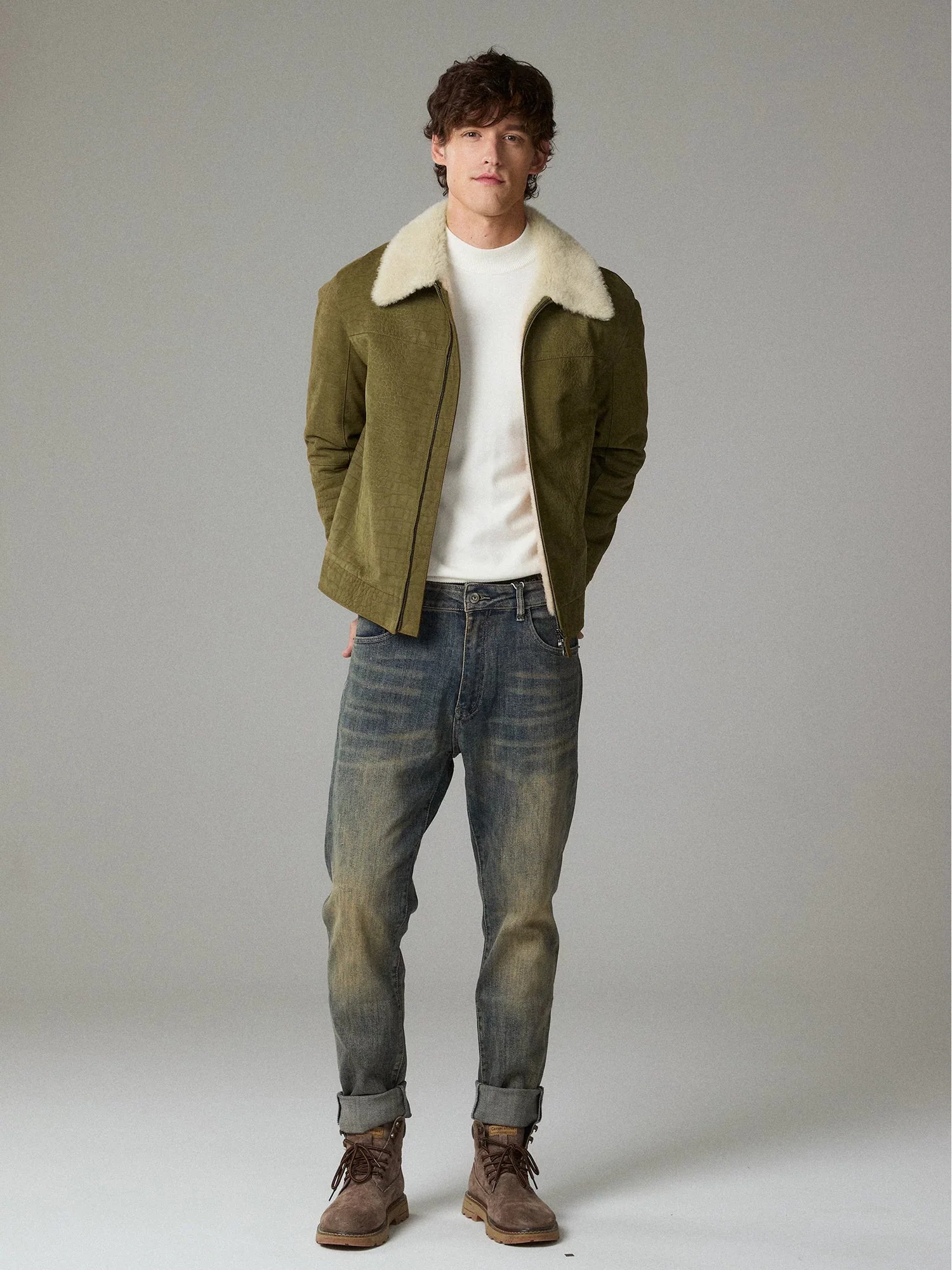 Olive Croc-Embossed Calfskin Zip Jacket - Image 5