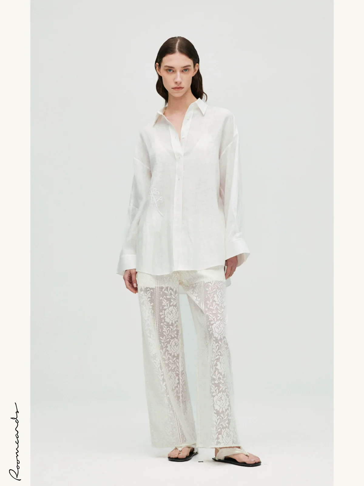 Olive Embroidery Linen Shirt - Image 2