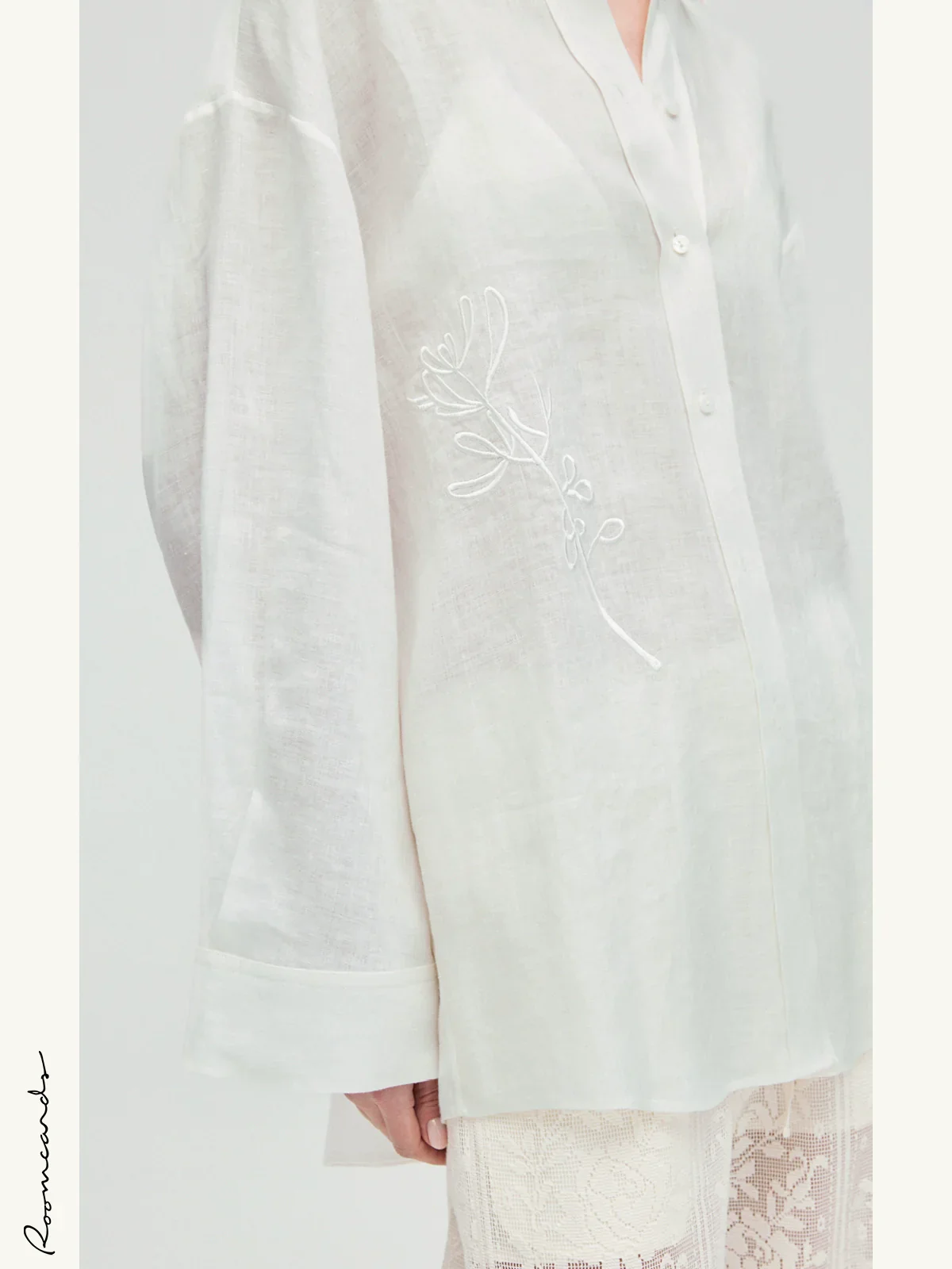 Olive Embroidery Linen Shirt - Image 5