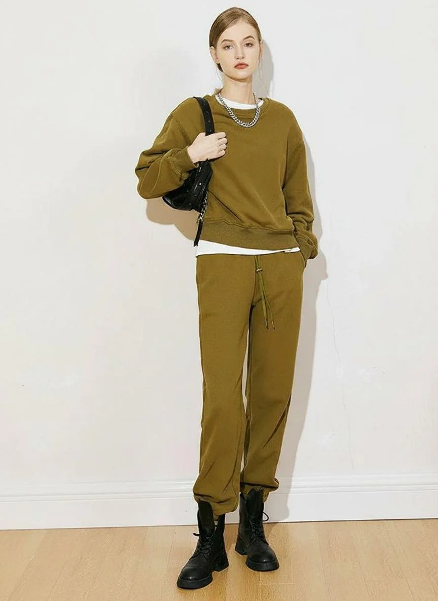 Olive Green Cotton Sweatshirt and Jogger Set