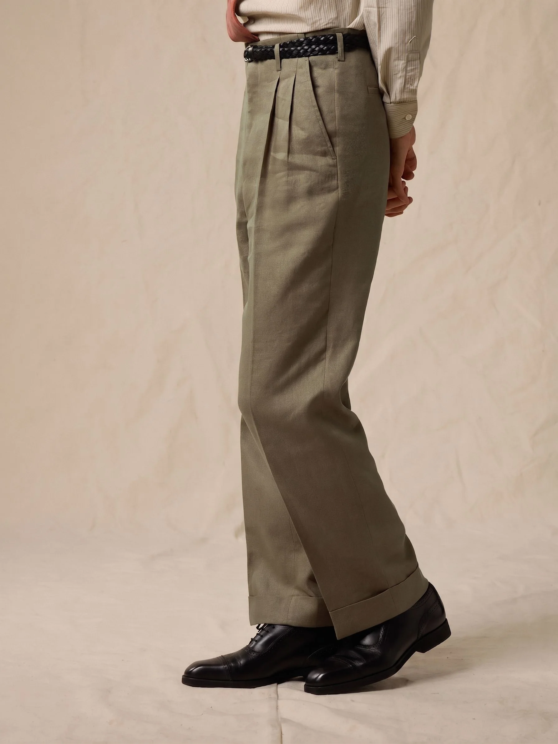 Olive Linen Trousers - Image 3