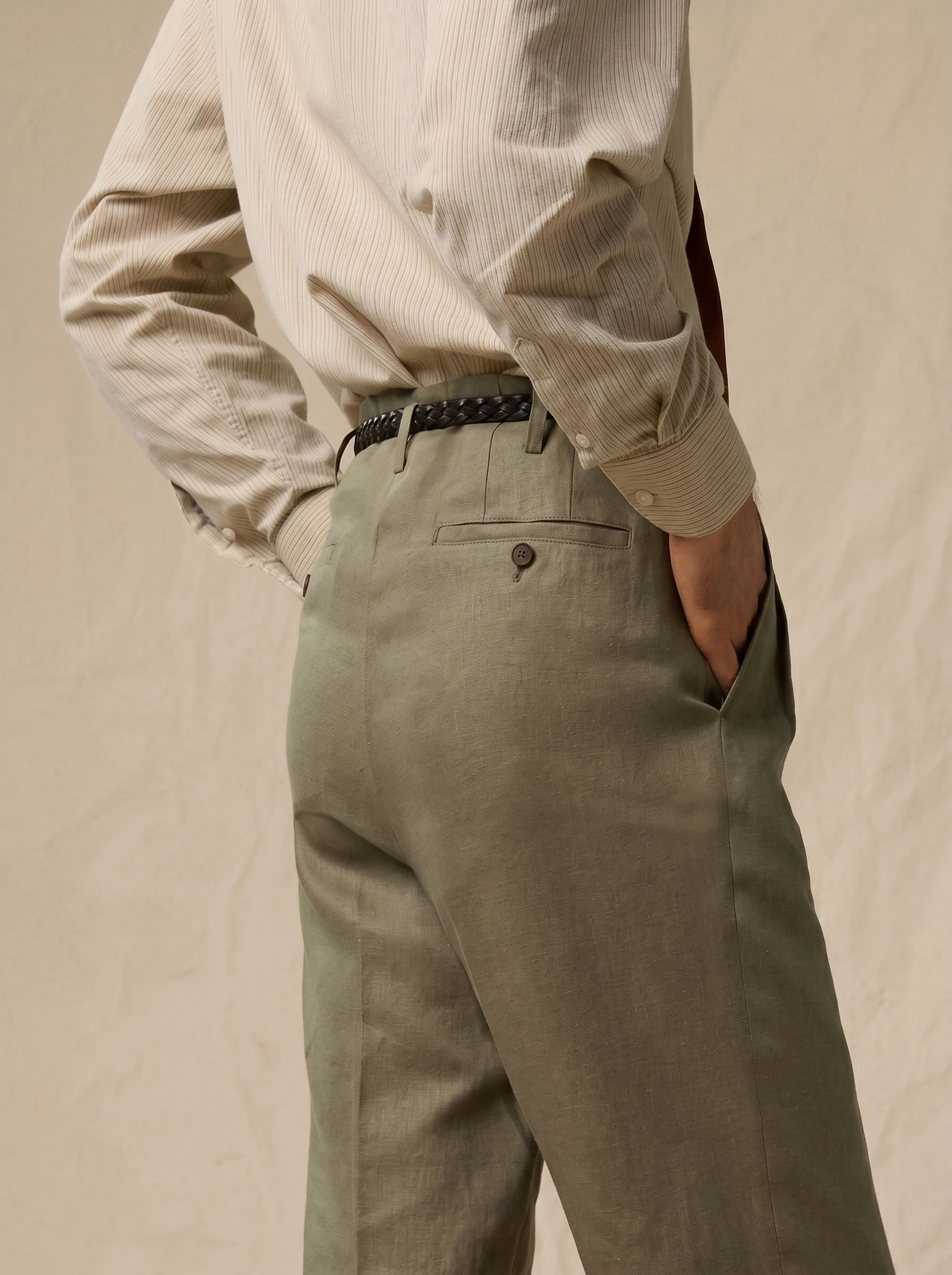 Olive Linen Trousers - Image 4
