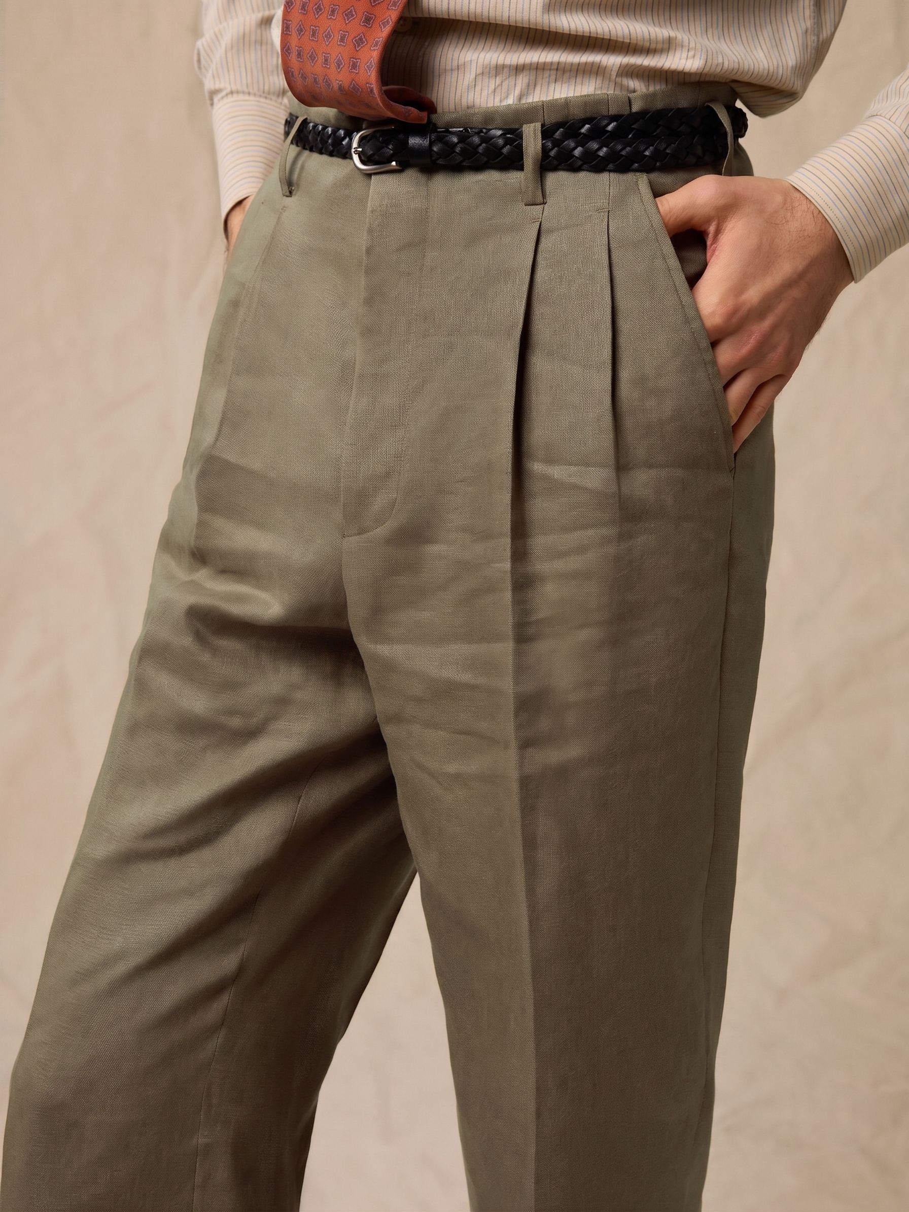 Olive Linen Trousers - Image 5
