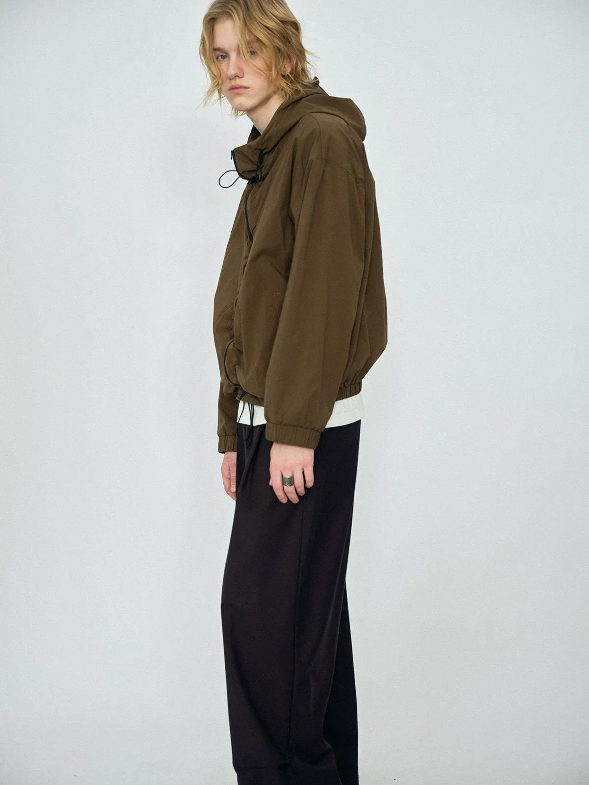 Olive Nylon Hooded Jacket - Image 3