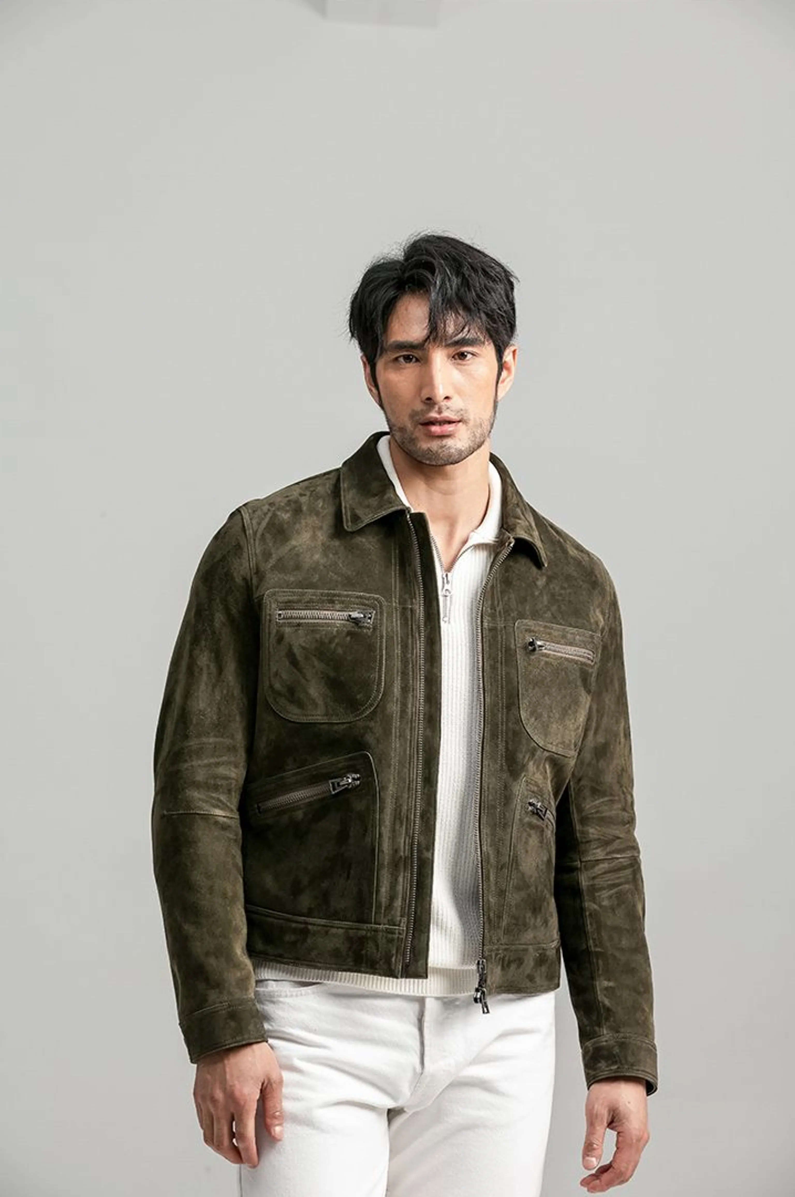 Olive Suede Utility Jacket