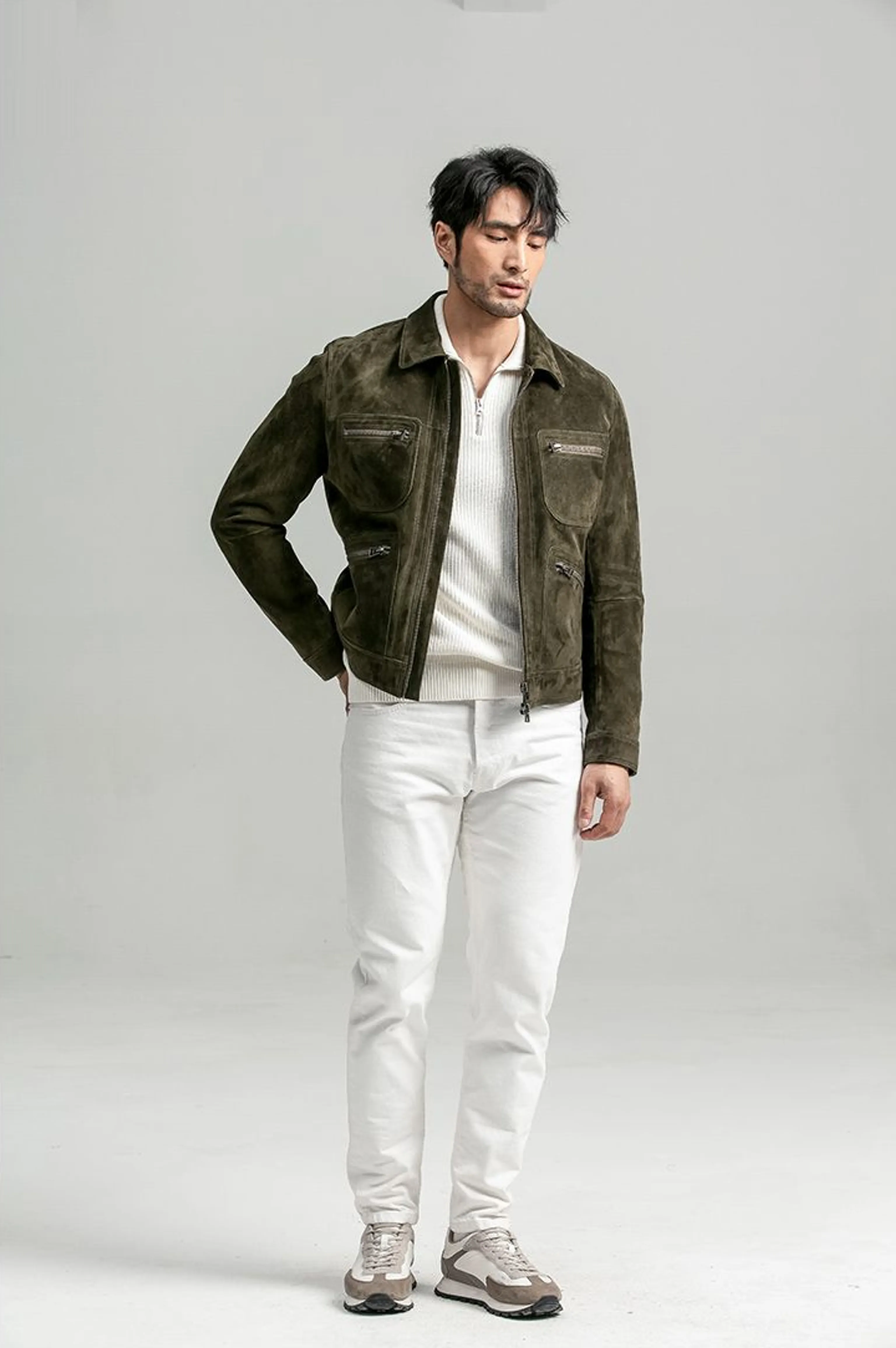 Olive Suede Utility Jacket - Image 2
