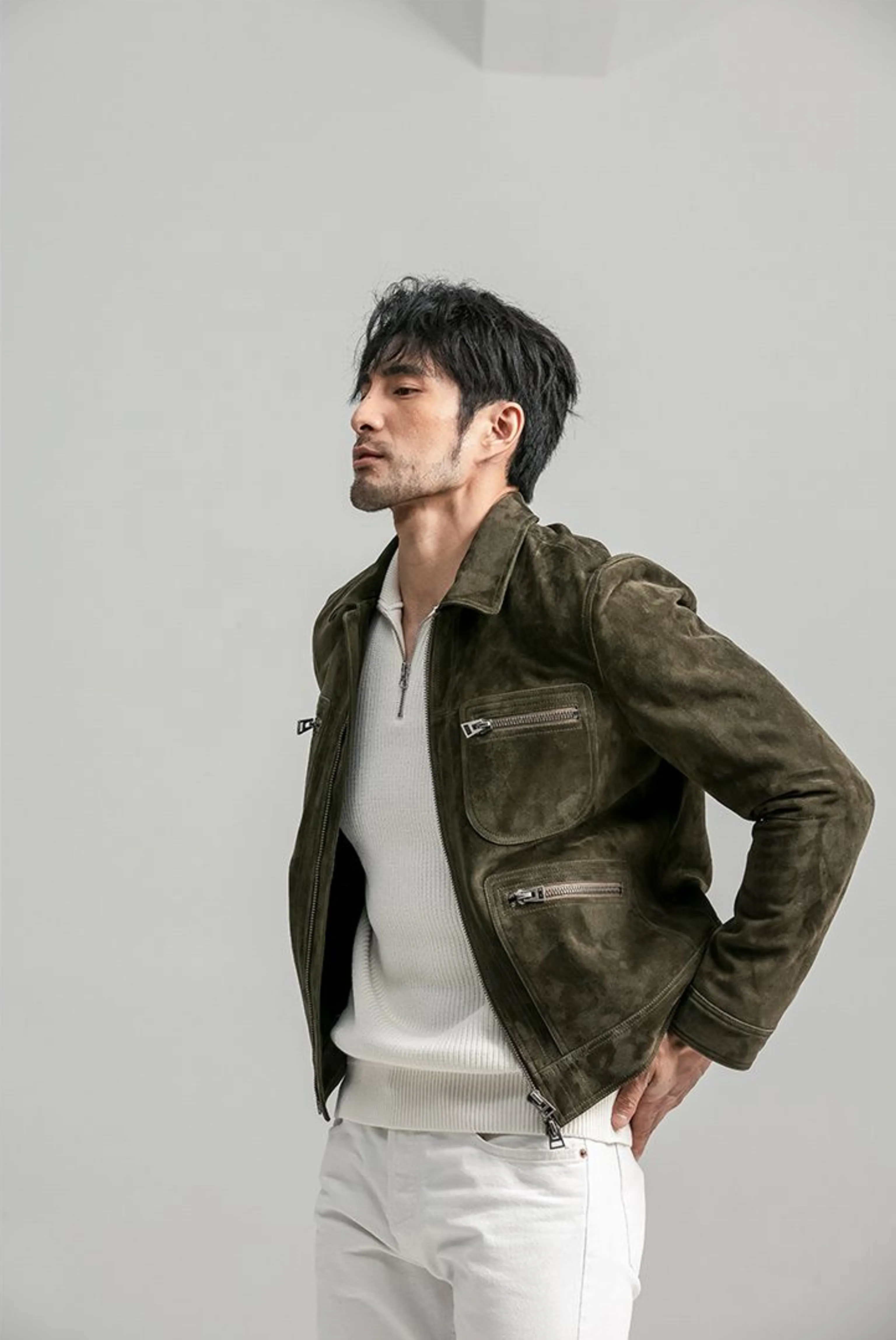 Olive Suede Utility Jacket - Image 3
