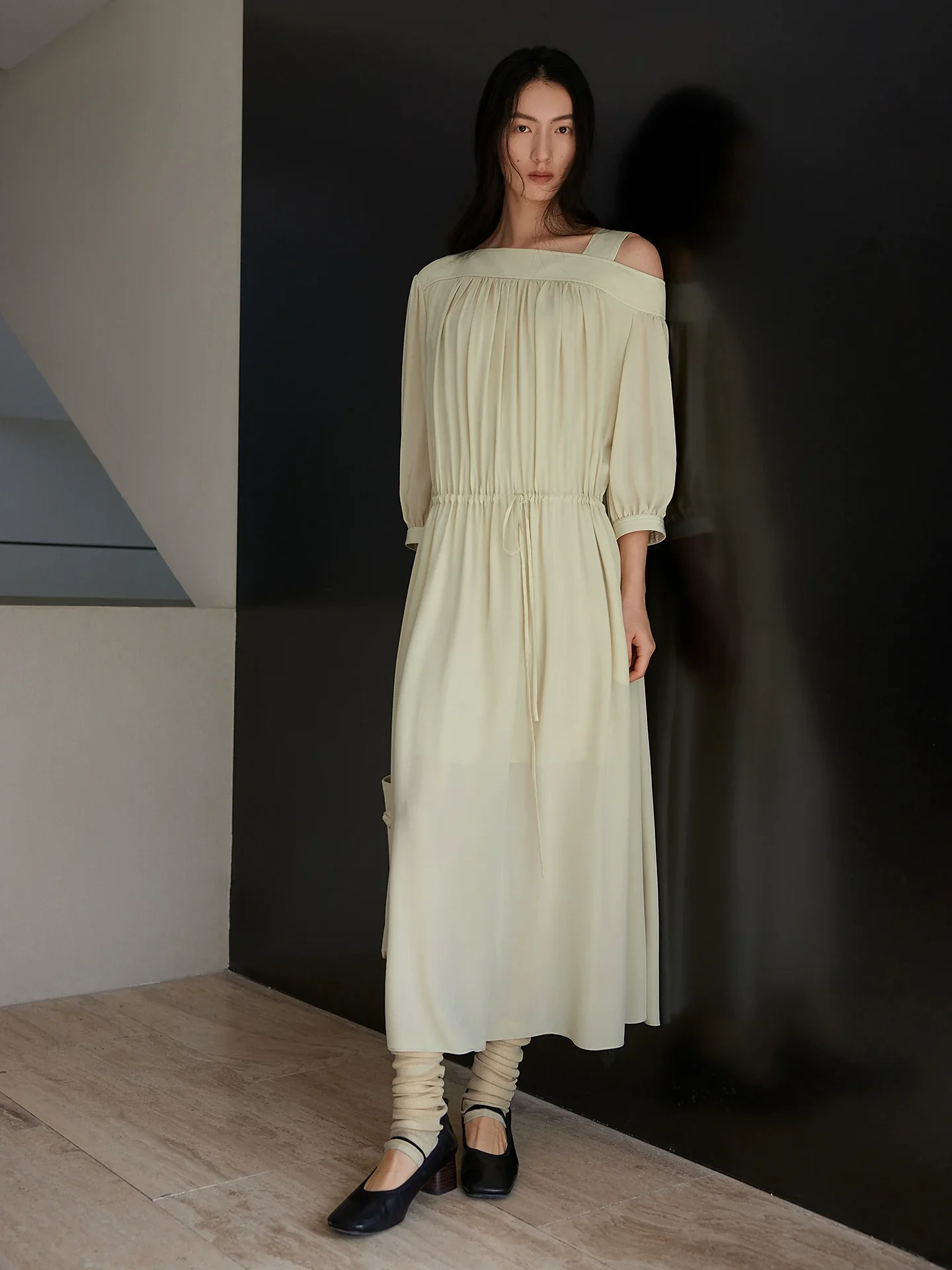 One-Shoulder Double-Crepe Mulberry Silk Dress