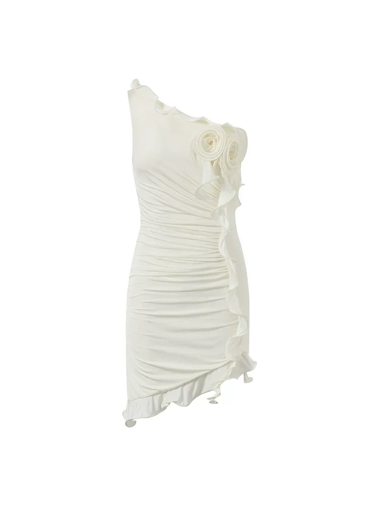 One-Shoulder Rosette Mini Dress - Image 2