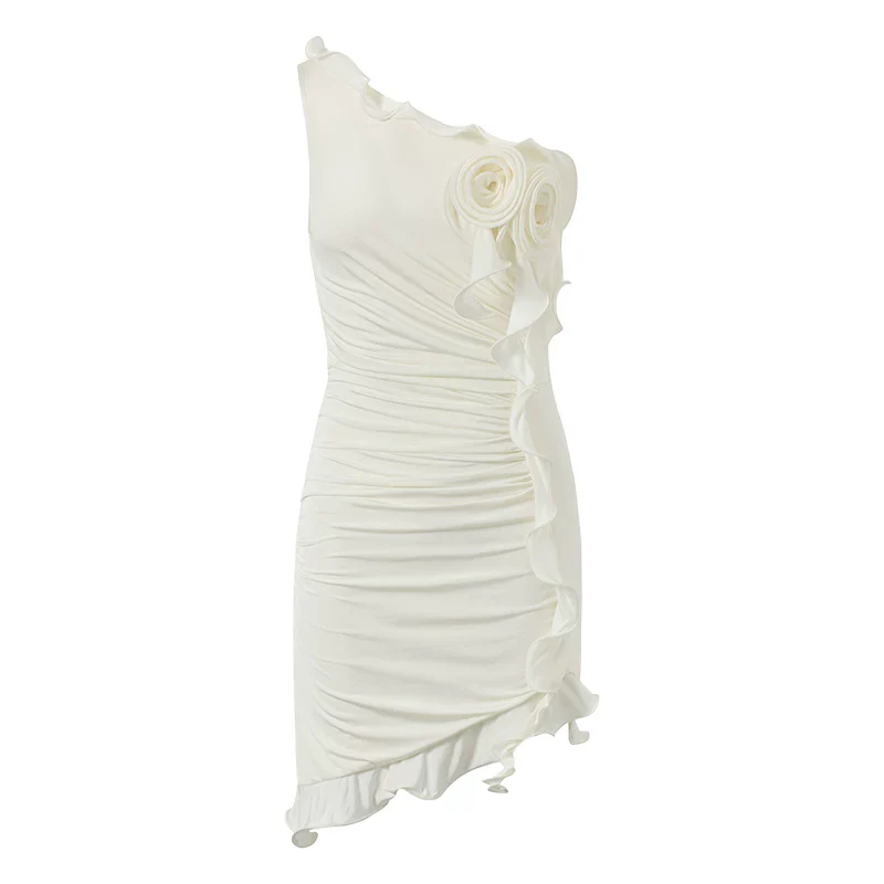 One-Shoulder Rosette Mini Dress - Image 3
