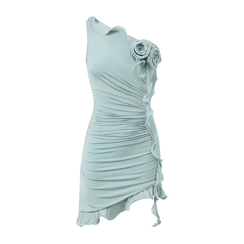 One-Shoulder Rosette Mini Dress - Image 4