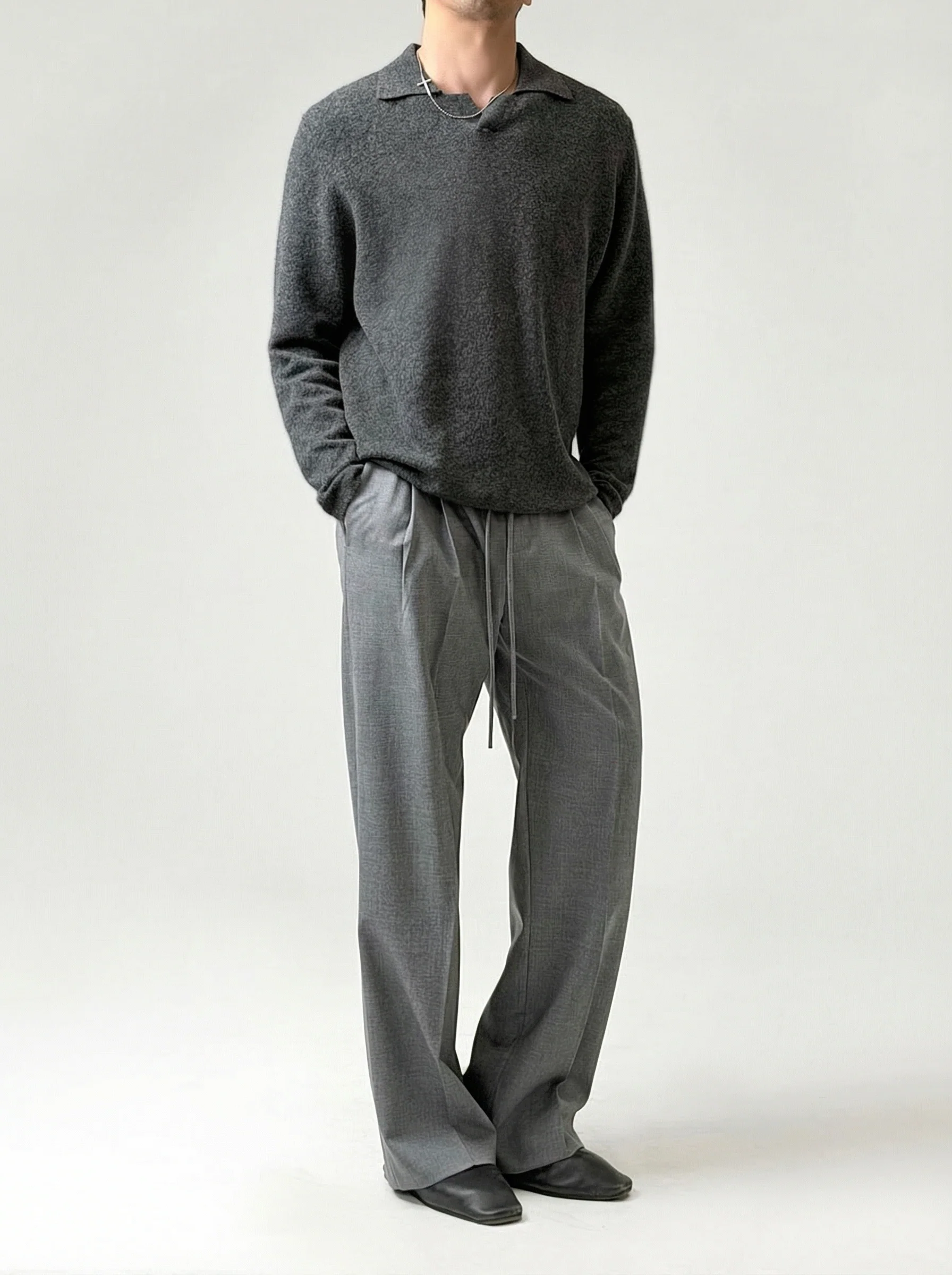 Open Collar Knit Polo