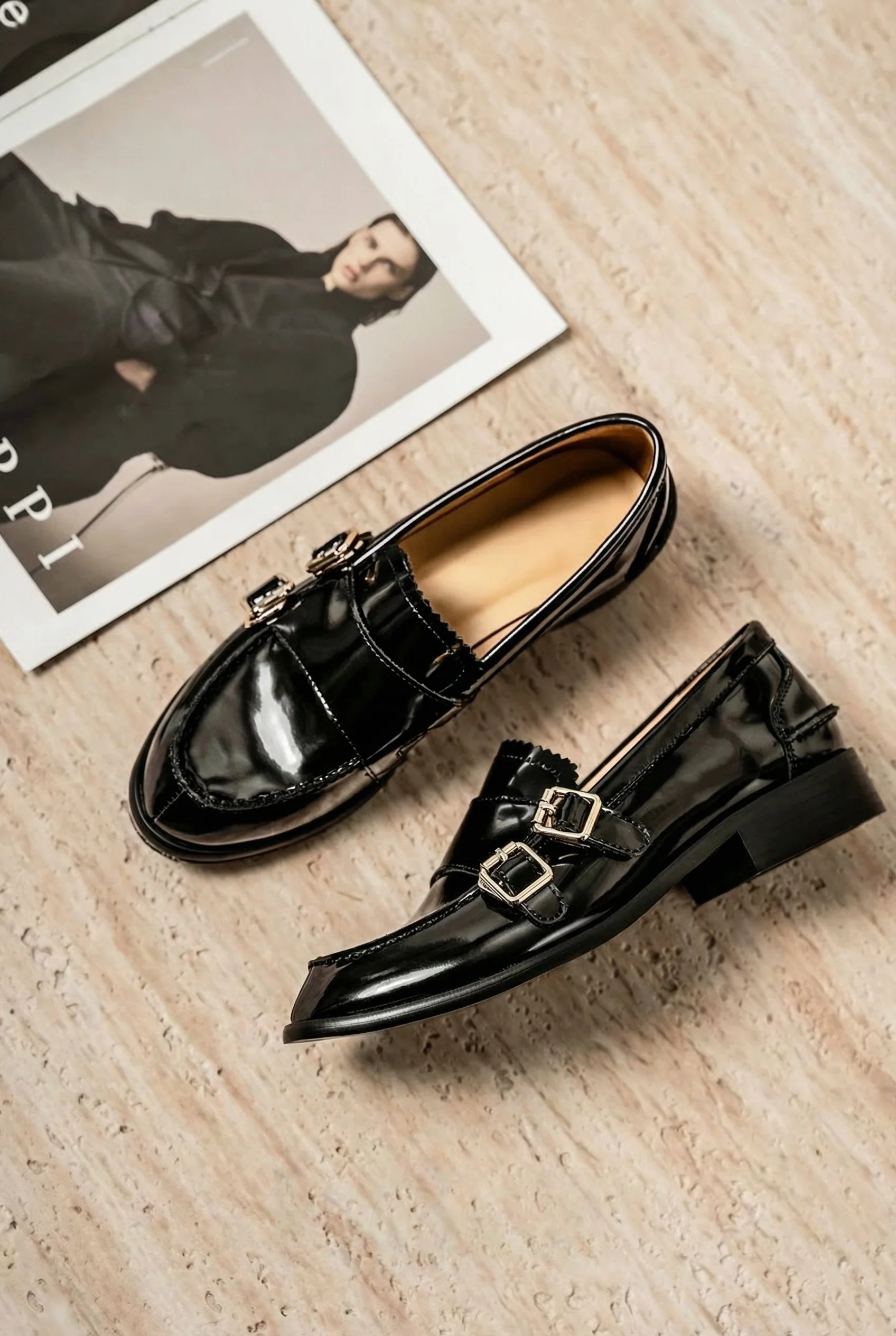 Open-Edge Beaded Cowhide Monk Loafers - Image 3