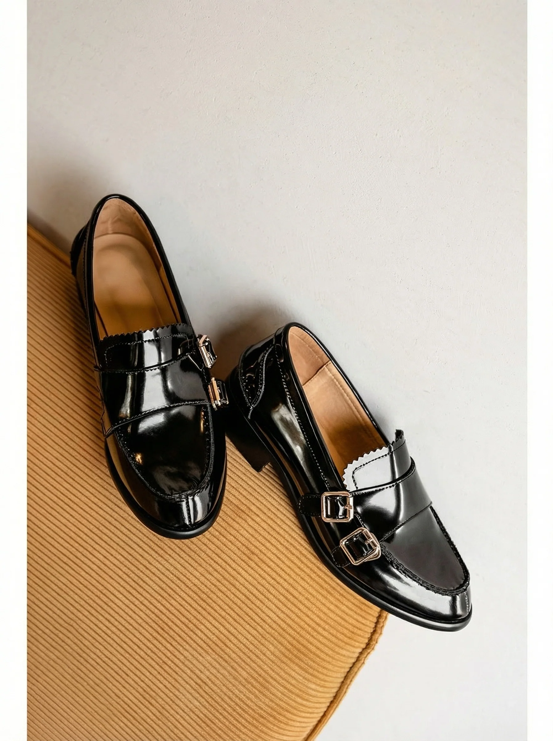 Open-Edge Beaded Cowhide Monk Loafers - Image 4