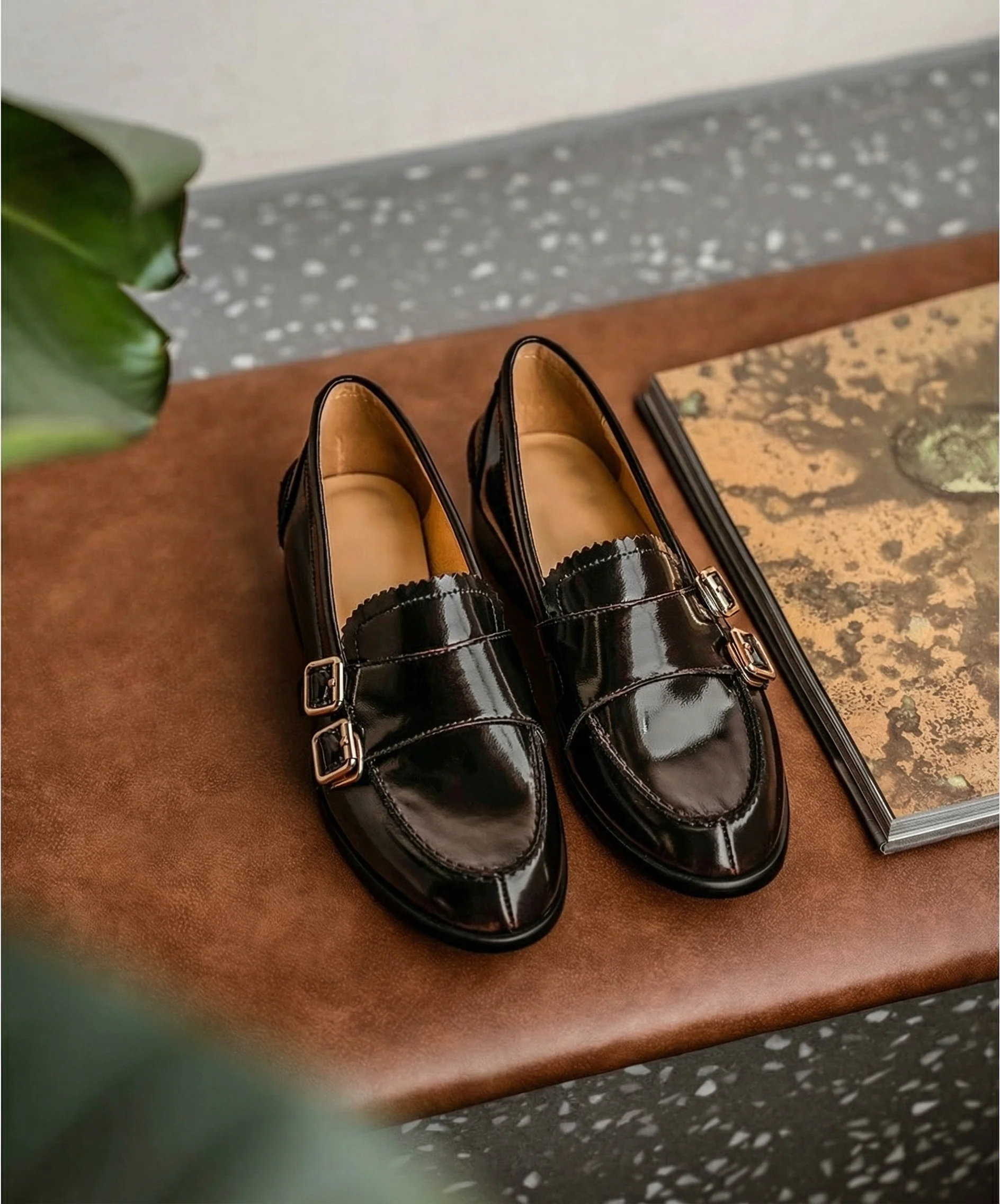 Open-Edge Beaded Cowhide Monk Loafers - Image 5