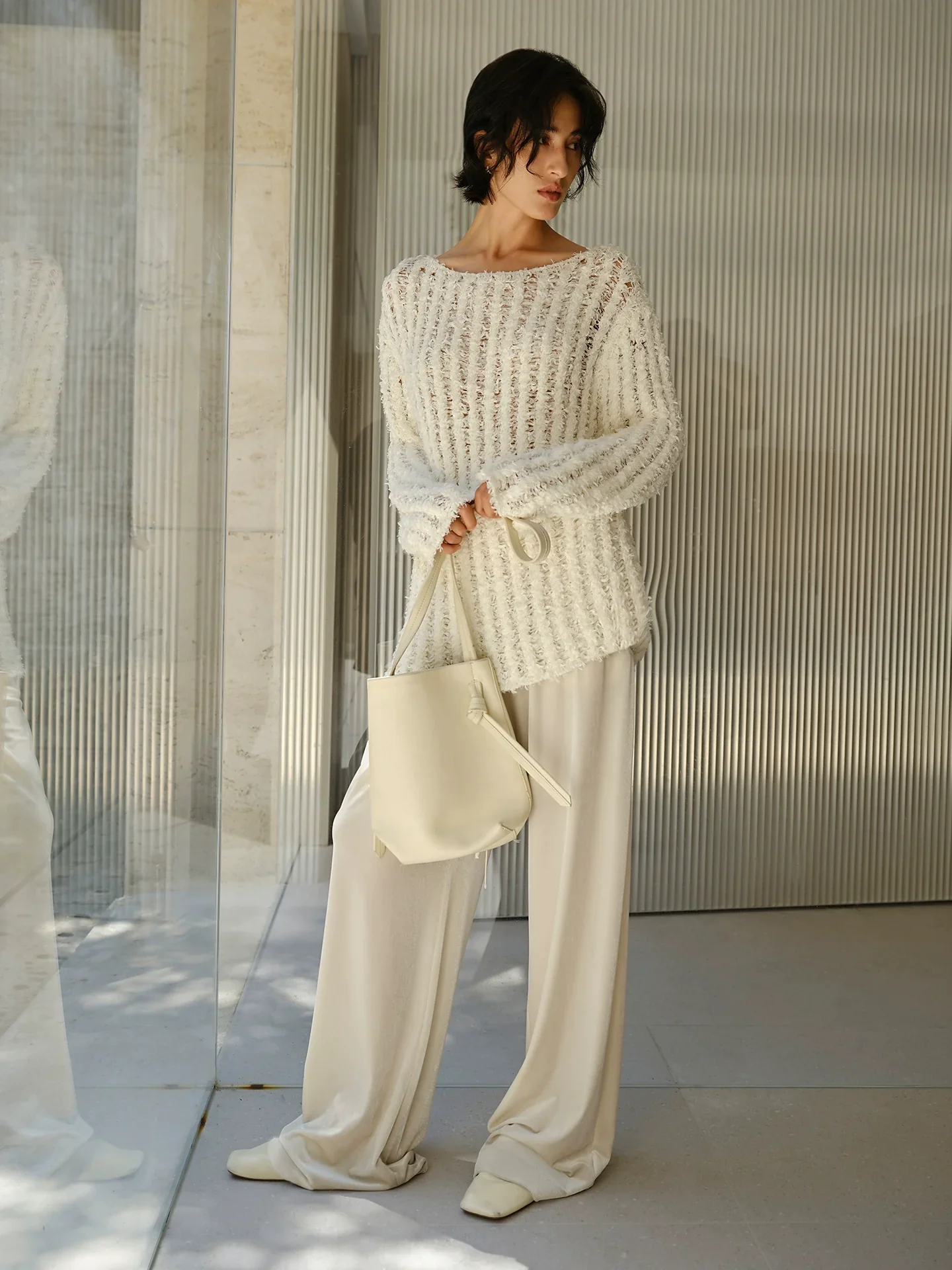 Open-Knit Boat-Neck Sweater - Image 2
